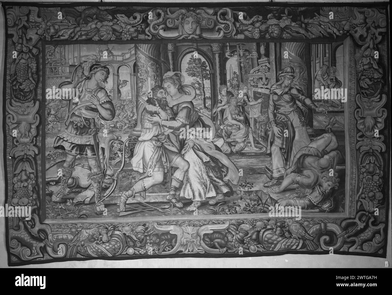 Ulysses vereinte sich wieder mit Penelope. Straet, Jan van der (Niederländisch (vor 1600) - Flandern, 1523-1605) (Autor von Design, ATR.) [Maler] ca. 1620-1640 Gobelin Abmessungen: H 11 x B 16'11' Gobelin Materialien/Techniken: Unbekannt Kultur: Flämisches Weberzentrum: Brüssel Besitz Geschichte: French & Co. Gekauft von H. C. Bloomingdale, Rechnungsstellung 14.10.1926. Verwandte Werke: Stilistisch ähnliche Wandteppiche, Stockholm, Husgerådskammaren Stockfoto