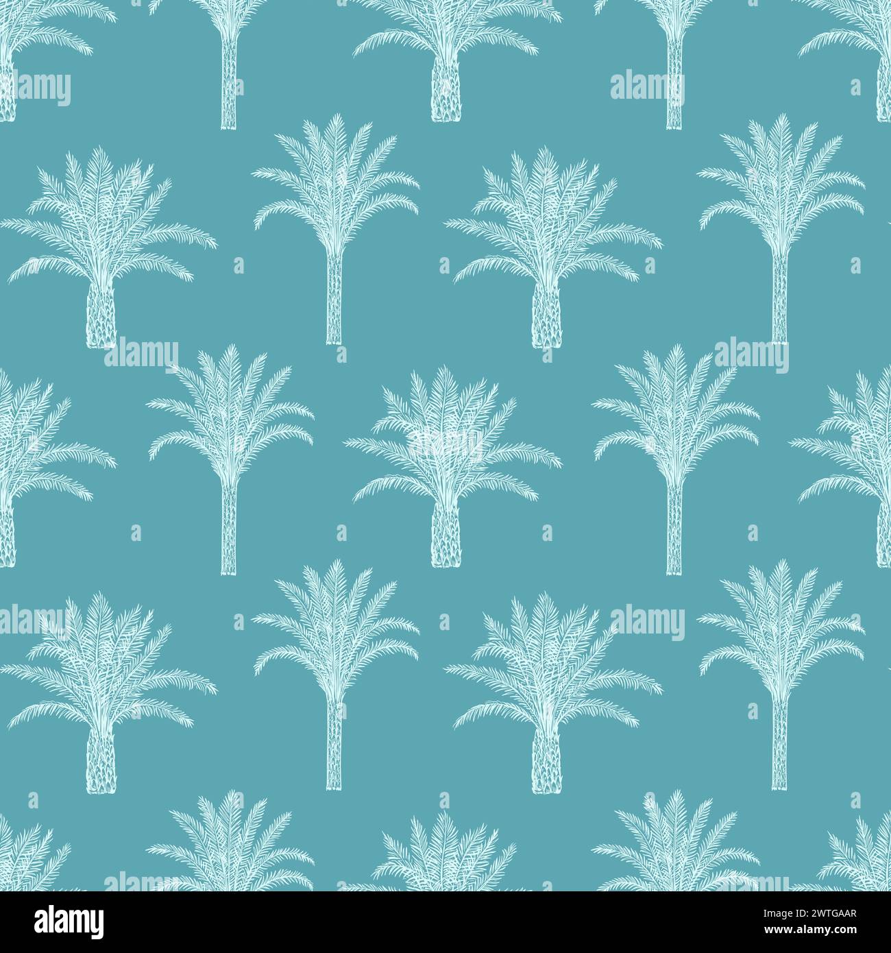 Nahtloses Muster mit Palmen und Blättern. Toile de Jouy im Retro-Stil. Stock Vektor