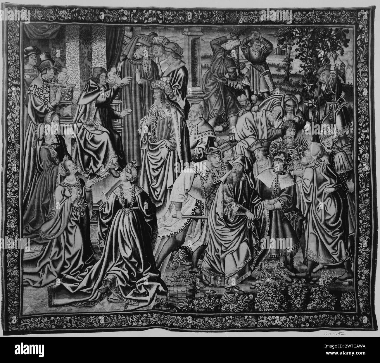 Die Geschichte von Susanna und den Ältesten. Unbekannt ca. 1510-1520 Gobelin Abmessungen: H 11 x B 12'10' Gobelin Materialien/Techniken: Unbekannt Kultur: Southern Netherlands Weaving Center: Unbekannt Besitz Geschichte: Verkauft bei Seligmann Sale, 16.03.-17.1914, Lot 216. French & Co. Gekauft von Dr. Souhami (durchgestrichen und ersetzt durch: 1/3 Parish Watson & Co., Inc; durchgestrichen und ersetzt durch: Heilbronner Sale gehalten in Paris 6/1921, 1/3 P. W. F., 1/3 Partridge) 1/26/1922 (durchgestrichen und ersetzt durch: 27.3.1923); verkauft [oder übertragen?] An Messrs. Parish Watson & Co. 8/28/1928 (mit Hinweis: Gewinn zu teilen). B Stockfoto