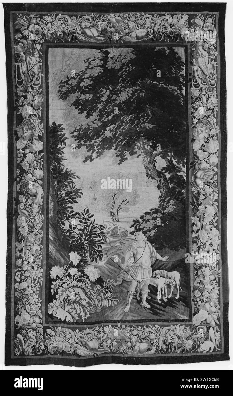 Landschaft mit Meleager und Hunden. Unbekannt ca. 1675-1700 Gobelin Abmessungen: H 10' x B 6'2' Gobelin Materialien/Techniken: Unbekannt Kultur: Flämisches Weberzentrum: Brüssel Besitz Geschichte: Französisch & Co. Erhalten von Bray, 13.04.1925; zurückgegeben am 21/1925 [SS 13497]. French & Co. Gekauft von Hobart P. Skofield, 7/1/1957 [SS 58112]. Verwandte Arbeiten: Panels im Set: GCPA 0238639-0238646 Stockfoto