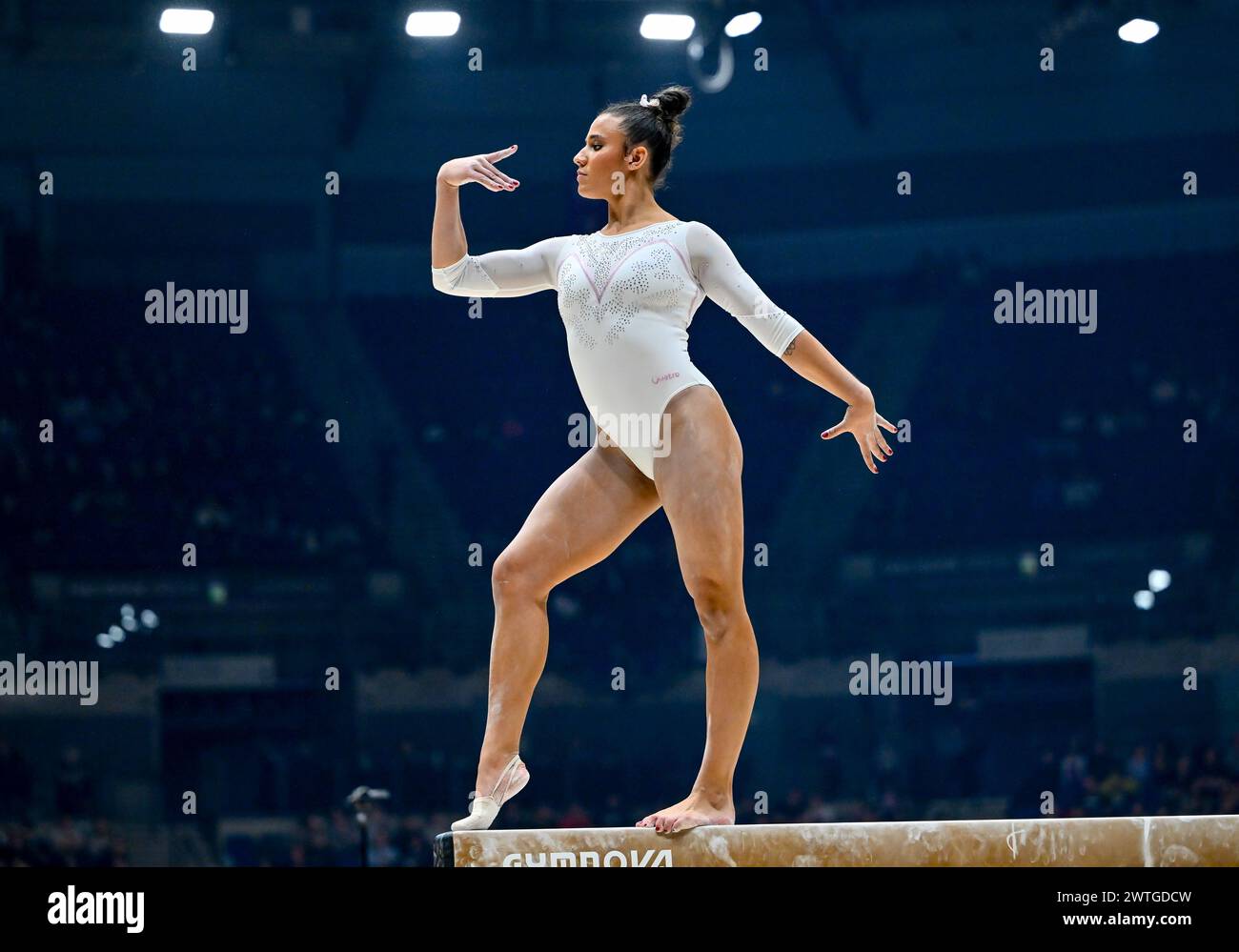 Liverpool, England, Großbritannien. März 2024. Amelie MORGAN im Womens Beam Final während der British Gymnastics Championships in der M&S Bank Arena in Liverpool, England. Quelle: LFP/Alamy Live News Stockfoto