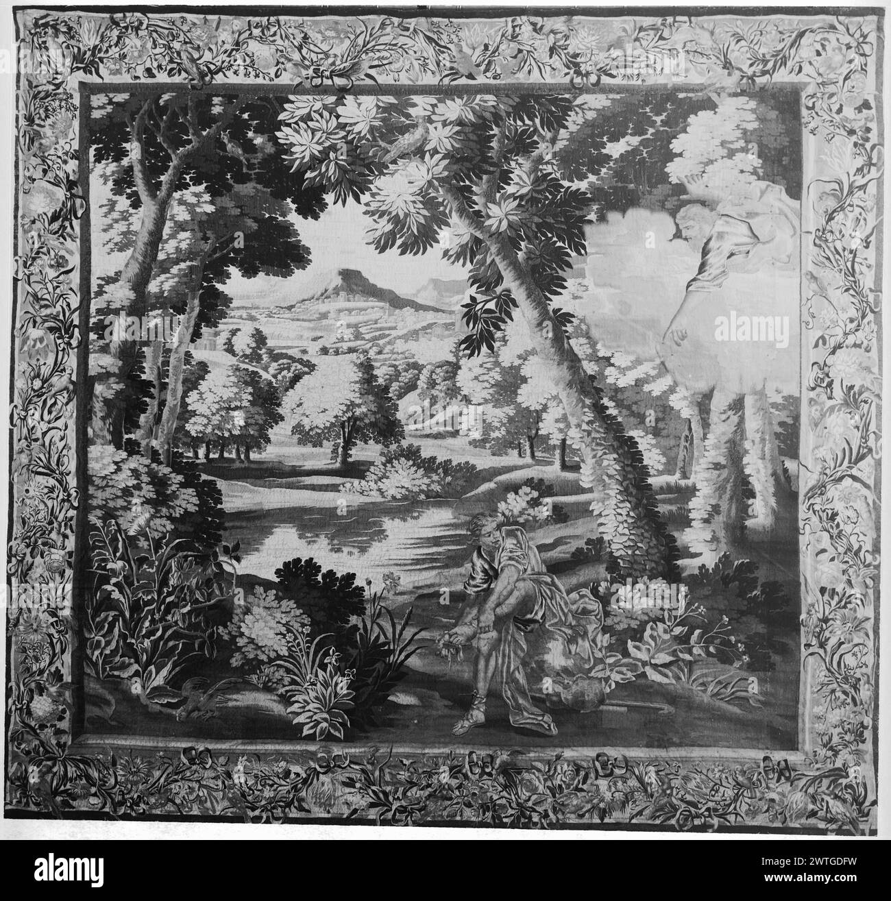 Landschaft mit Jupiter (Zeus) in Paris. Unbekannt ca. 1690-1720 Gobelin Abmessungen: H 10'4' x B 9'9' Gobelin Materialien/Techniken: Unbekannt Kultur: Flämisches Weberzentrum: Brüssel Besitz Geschichte: Französisch & Co. Erhalten von Frau A. C. Israel, 28.04.1947; zurückgegeben 1.12.1953. Stockfoto