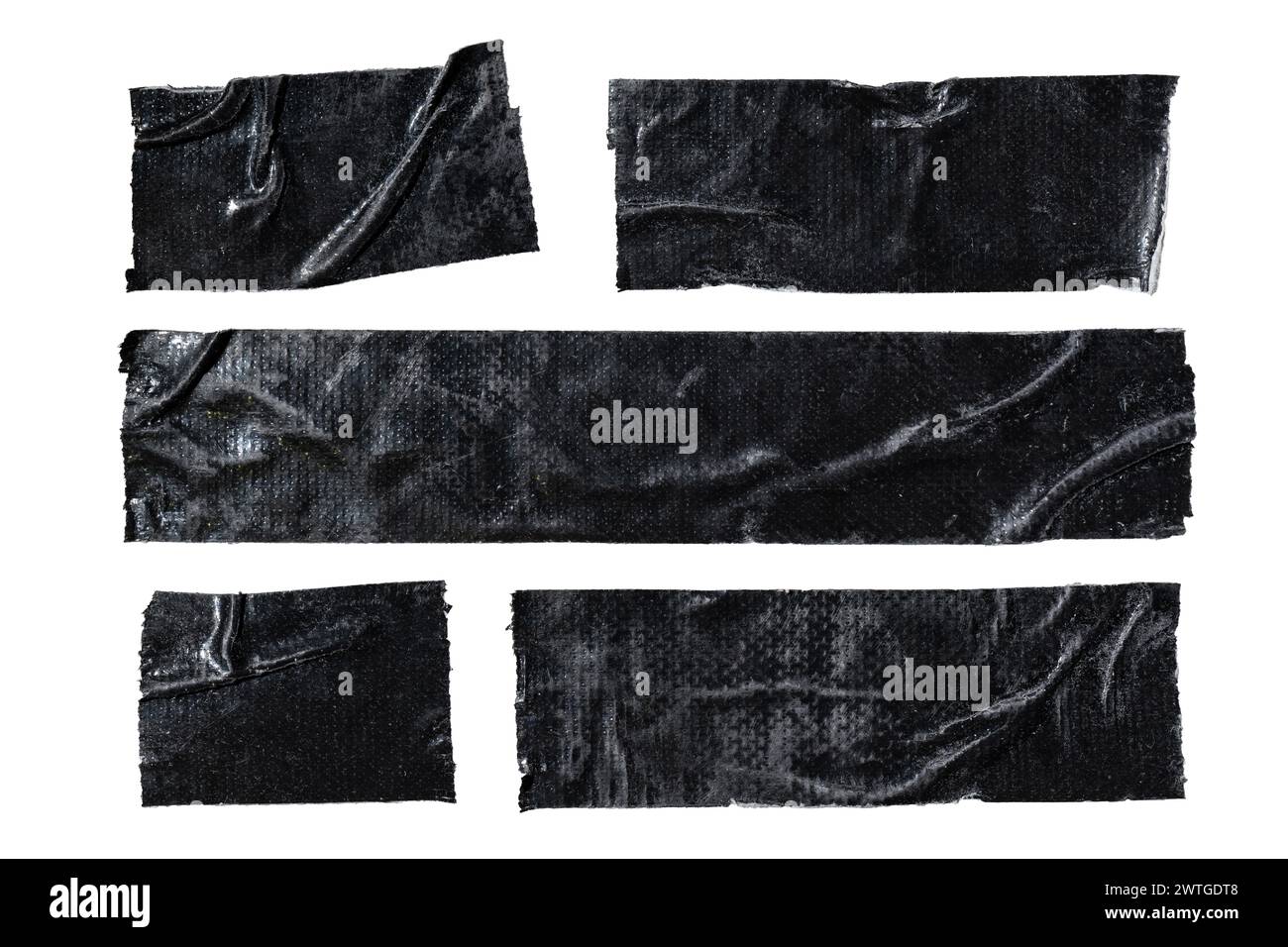 Satz schwarzer Stoffbänder isoliert auf weißem Hintergrund mit Beschneidungspfad Stockfoto
