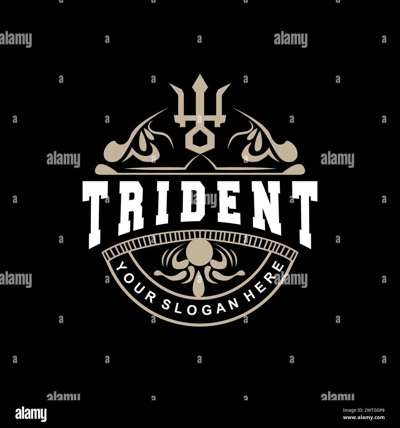 Trident Logo, Vektor-Zauberspeer von Poseidon Neptun, Triton König Design, Vorlage Icon Markenillustration Stock Vektor