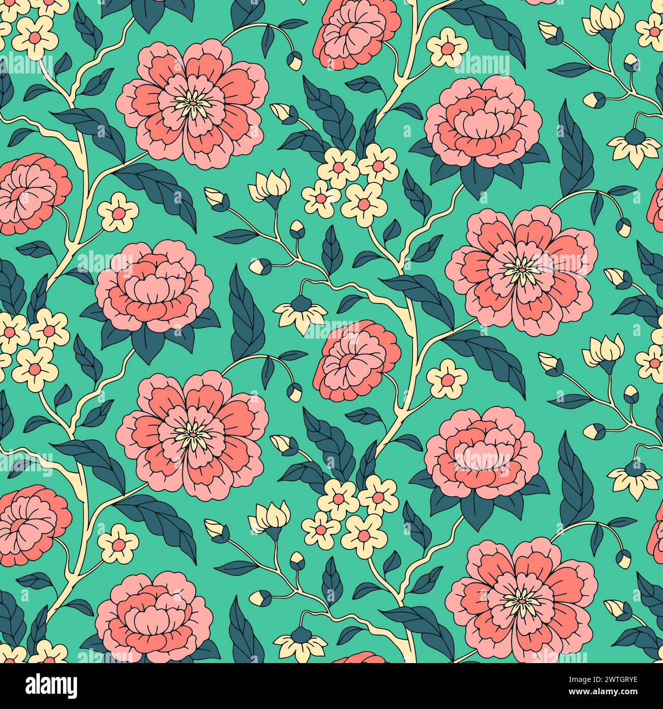 Nahtloses Muster mit handgezeichneten Chinoiserie-Motiven Stock Vektor