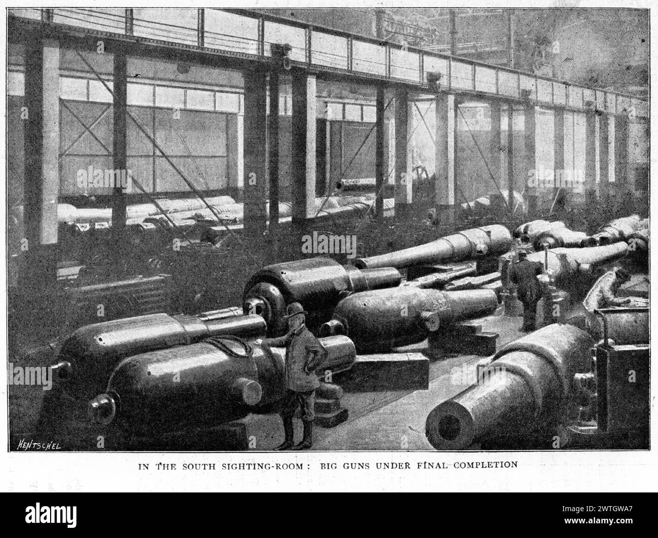 Große Geschütze im südlichen Sichtungsraum des Royal Arsenal, Woolwich im Südosten Londons, England, das für die Herstellung von Rüstungsgütern und Munition, für die Prüfung und Sprengstoffforschung für die britischen Streitkräfte verwendet wurde. Veröffentlicht um 1896. Stockfoto
