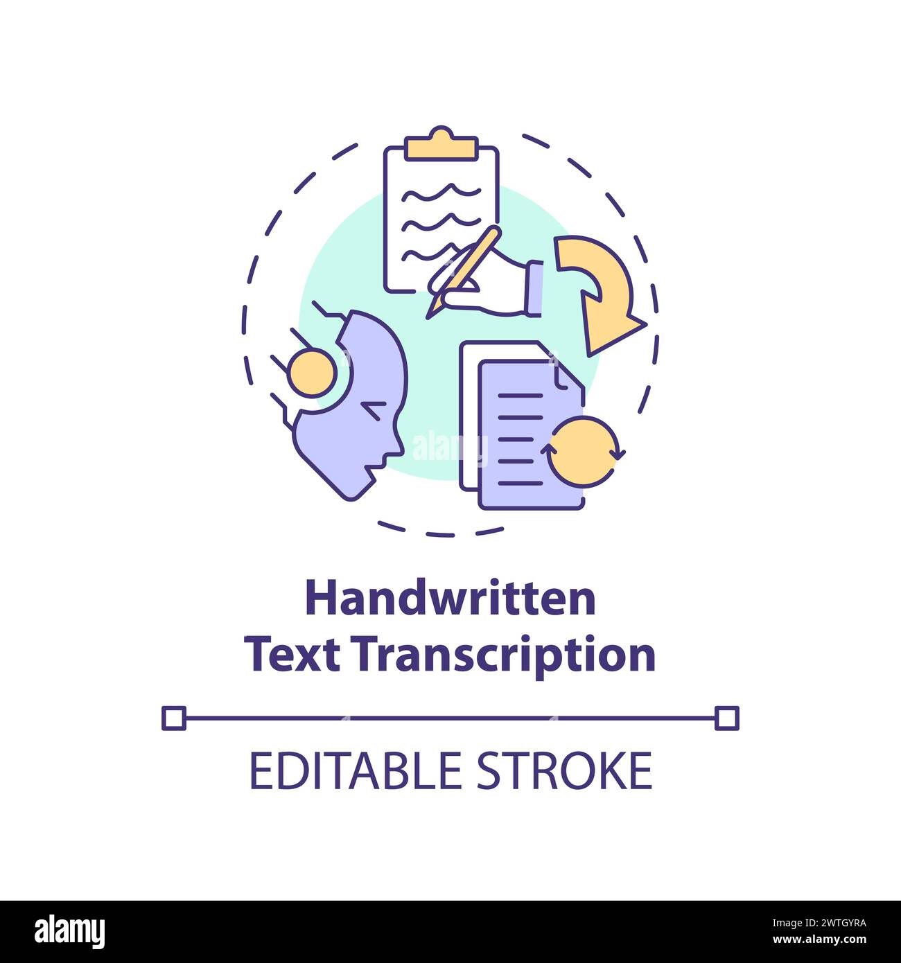 Symbol für handgeschriebene Texttranskription mit mehrfarbigem Konzept Stock Vektor
