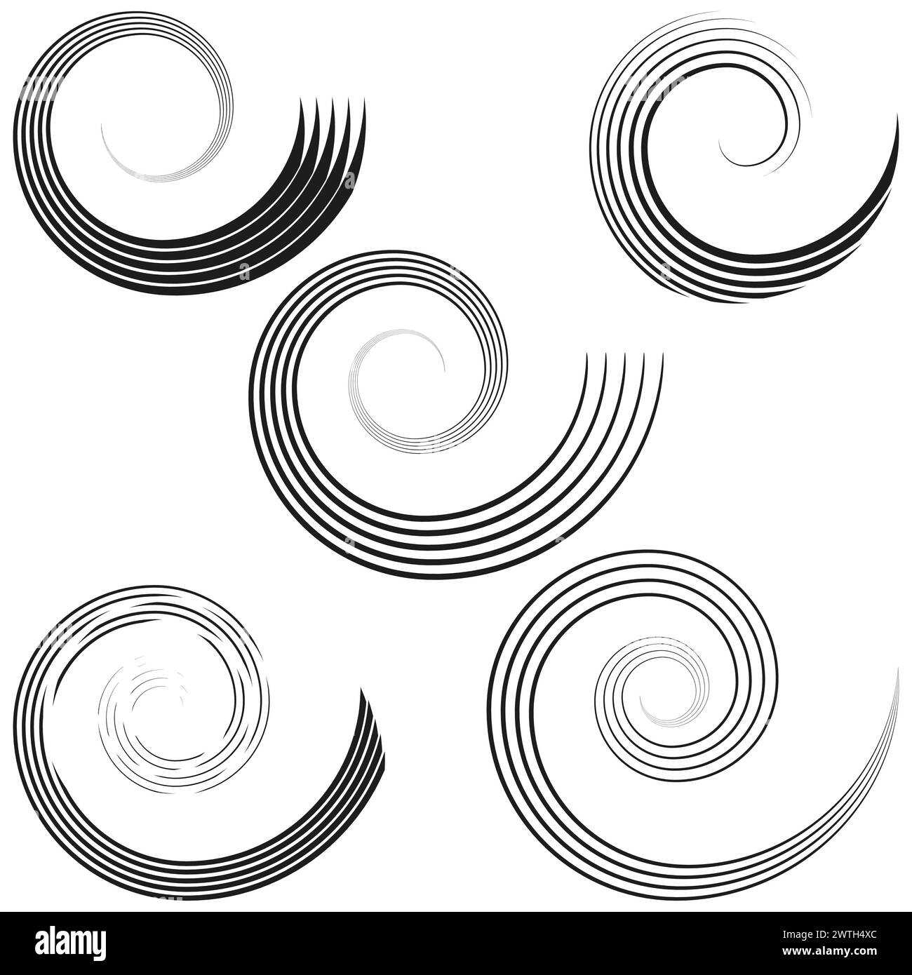 Abstraktes Spiralmuster-Set. Wirbelnde Linien und Kurven. Dynamisches Bewegungs- und Energiekonzept. Vektorabbildung. EPS 10. Stock Vektor
