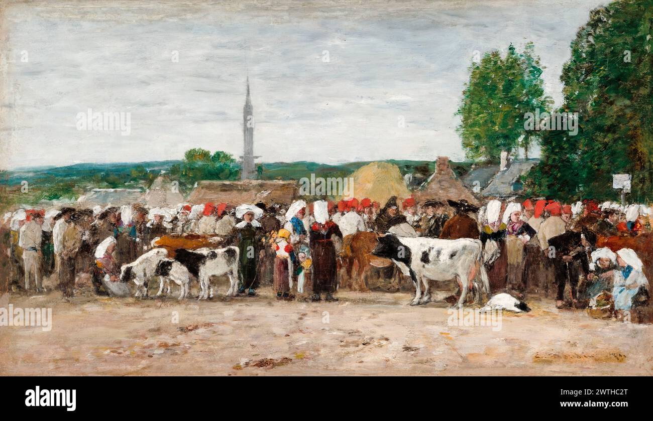 Eugène Boudin, Messe in der Bretagne, Ölgemälde auf Tafel, 1874 Stockfoto