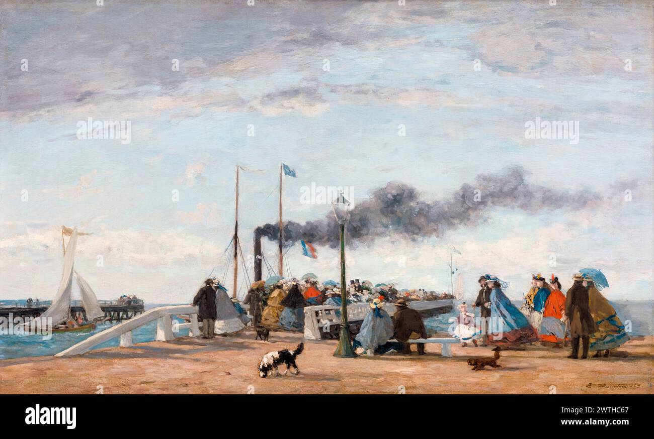 Jetty and Wharf in Trouville, Gemälde in Öl auf Holz von Eugène Boudin, 1863 Stockfoto