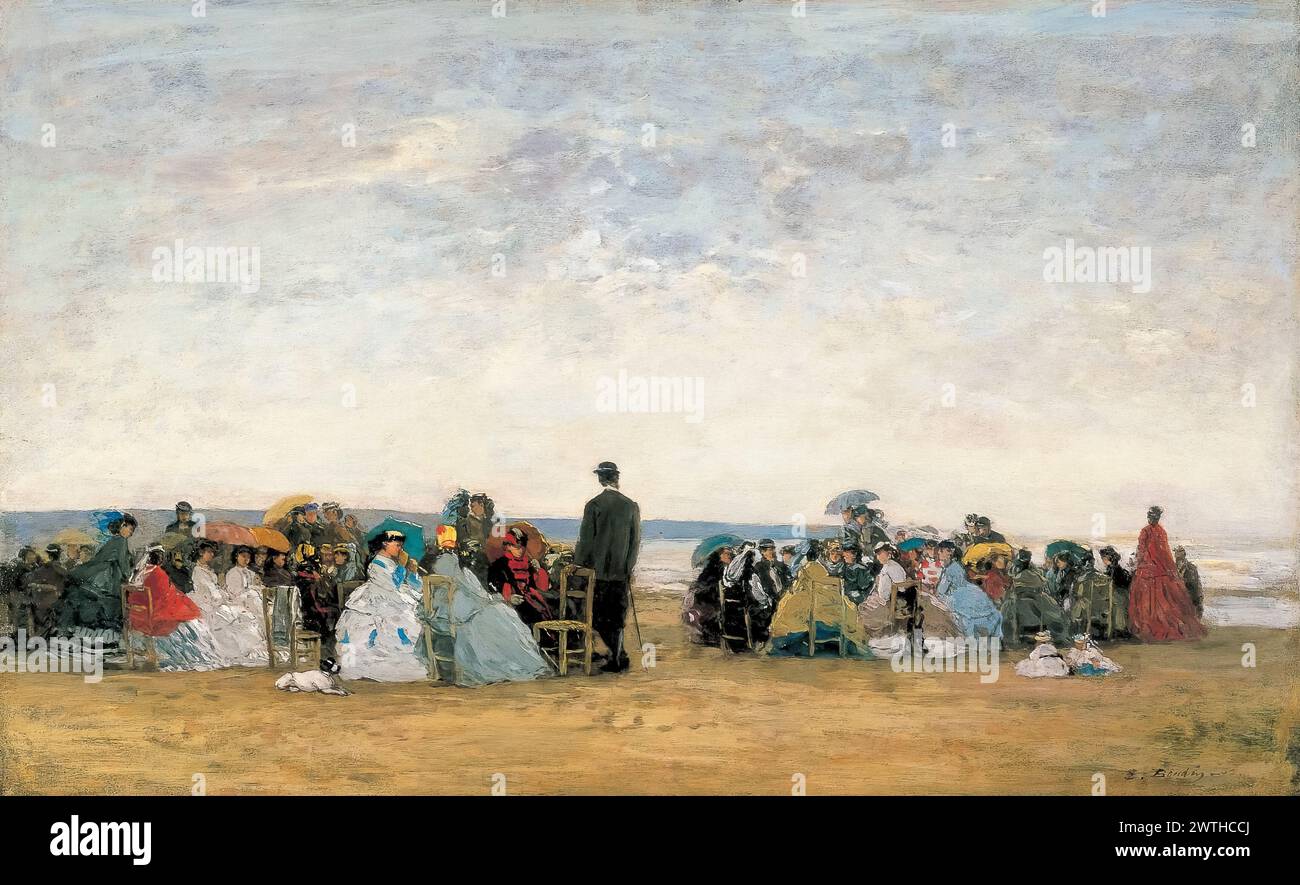 Eugène Boudin Gemälde, der Strand bei Trouville, Öl auf Tafel, um 1865 Stockfoto