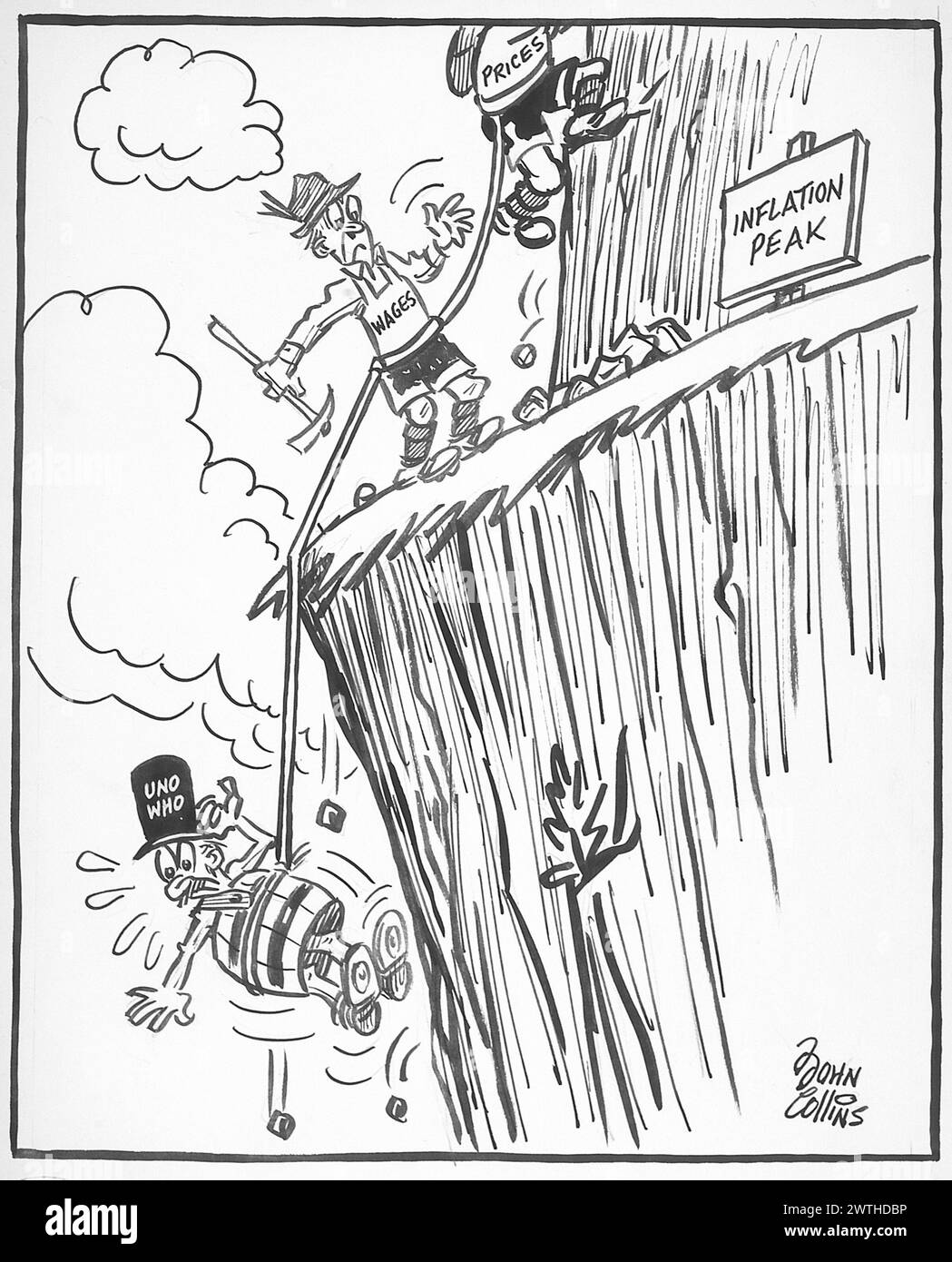 Cartoon - eine weitere Bergkletterparty in Schwierigkeiten. John Collins (1917-2007) Stockfoto