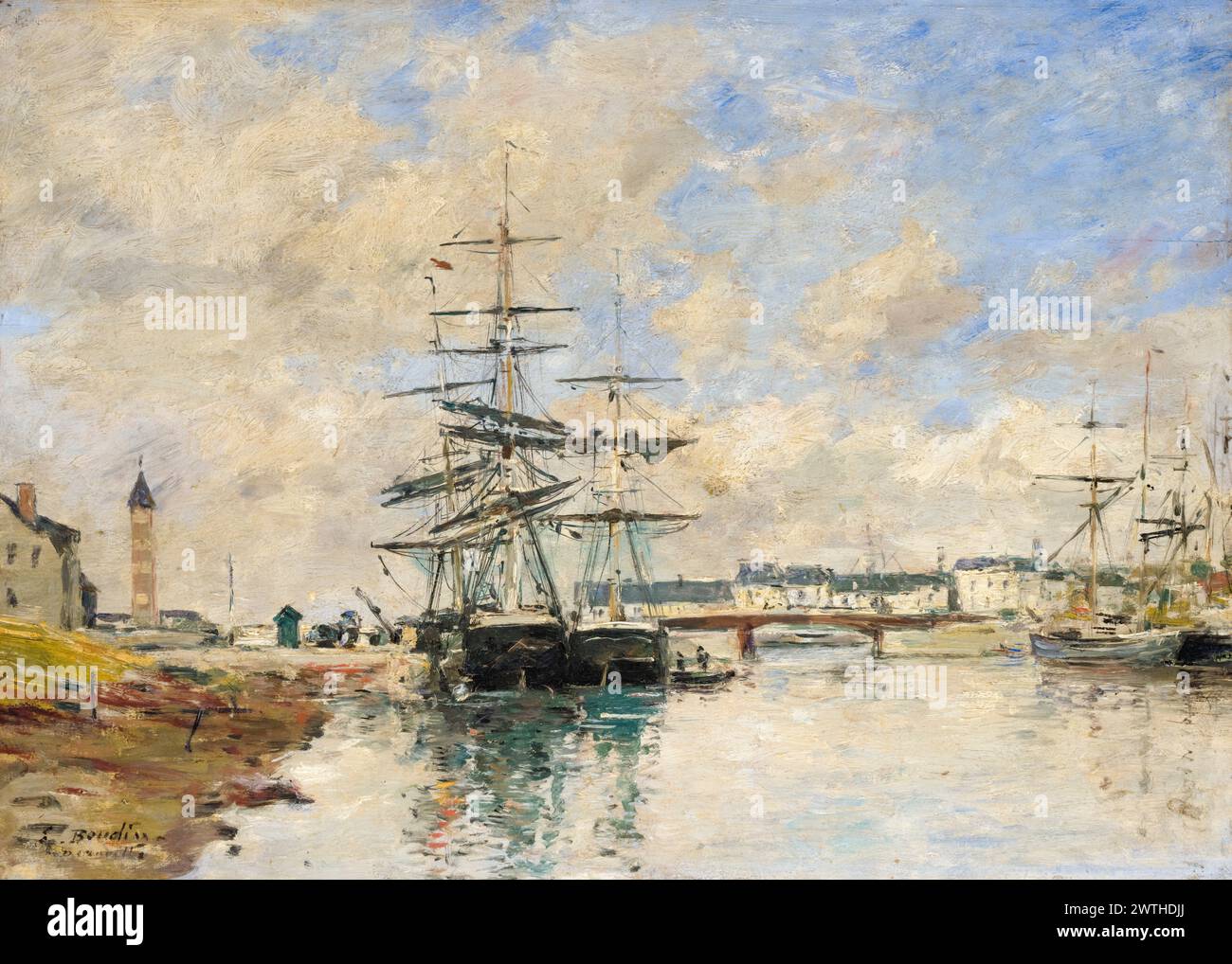 Eugène Boudin, Hafen von Deauville, Landschaftsmalerei in Öl auf Holz, 1888-1890 Stockfoto