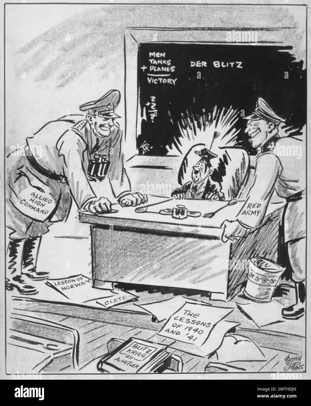 Cartoon - jetzt erteilen wir dir eine Lektion, Adolf! John Collins (1917-2007) Stockfoto