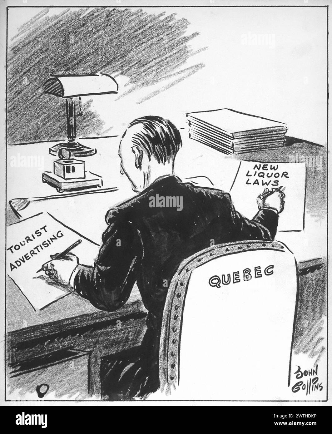 Zeichentrick – Lassen Sie Ihre linke Hand nicht wissen, was Ihre rechte tut. John Collins (1917-2007) Stockfoto