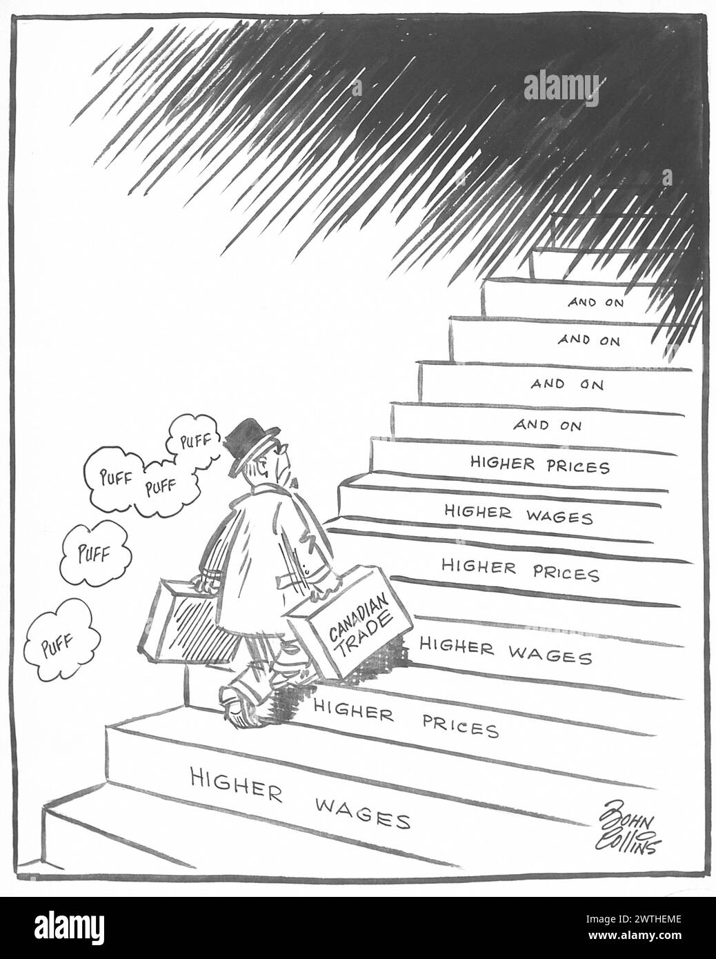 Cartoon - The Dark at the Top of the Treppen. John Collins (1917-2007) Stockfoto