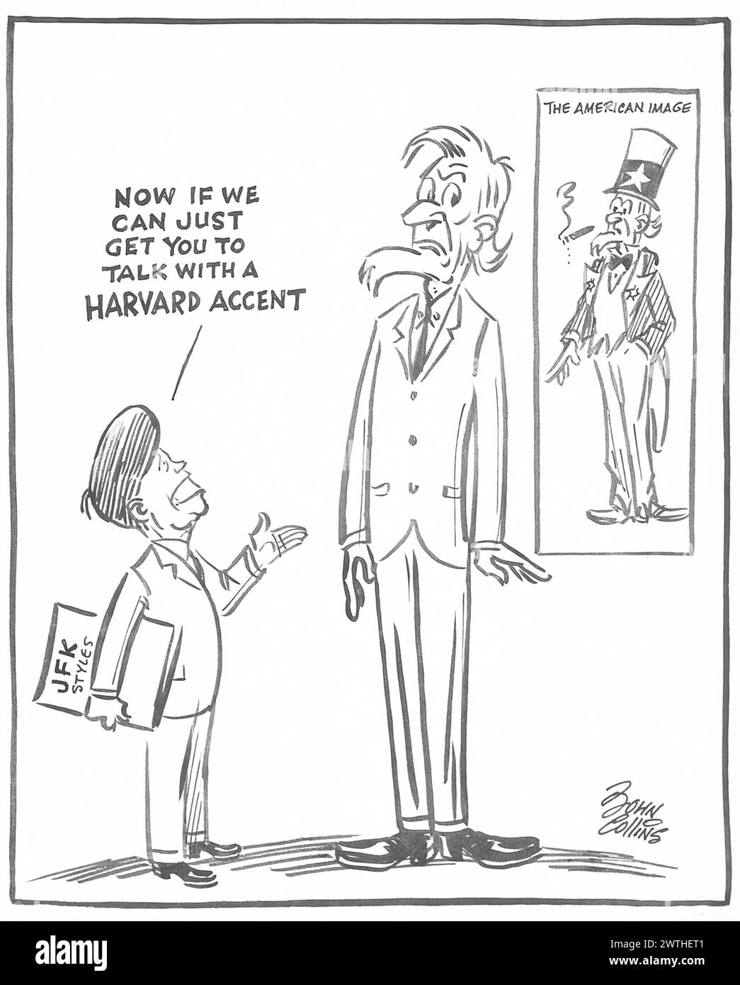 Cartoon - Ivy League Onkel Sam. John Collins (1917-2007) Stockfoto
