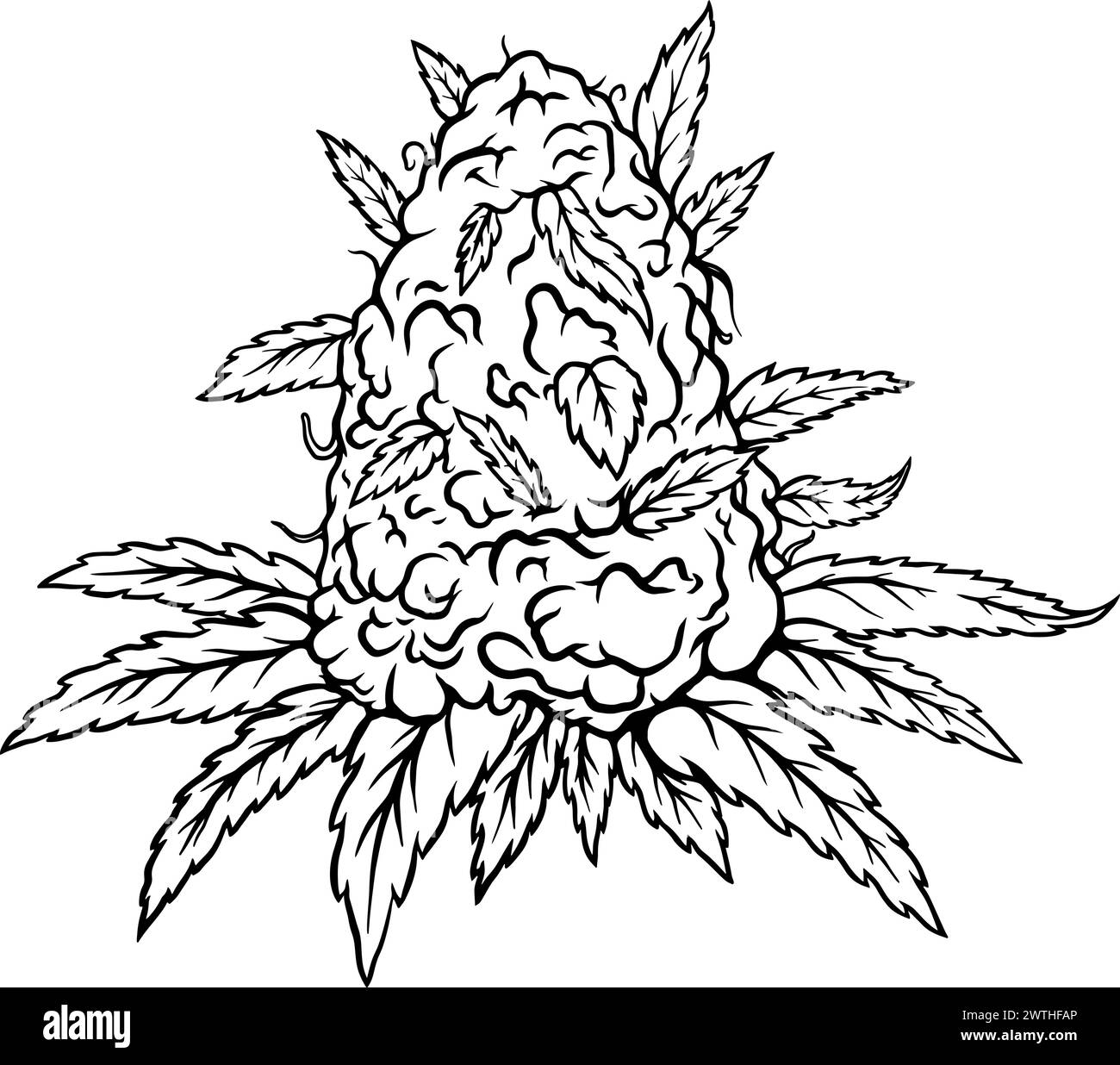Illustration von Cannabisblättern und -Knospen. Designelement für Poster, Karte, Banner, Schild. Vektorabbildung Stock Vektor