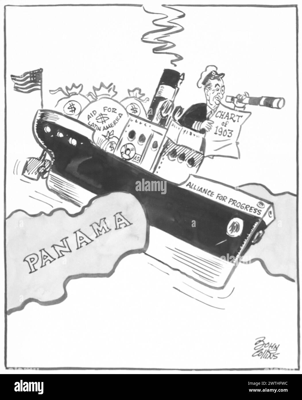 Cartoon - steckt im Kanal fest. John Collins (1917-2007) Stockfoto