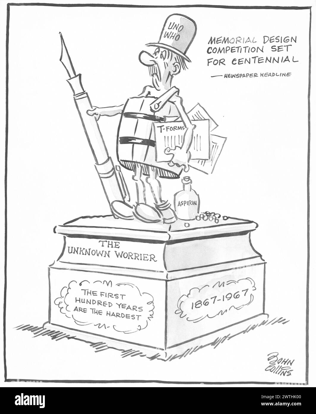 Cartoon – Unser Design frühzeitig einbringen. John Collins (1917-2007) Stockfoto