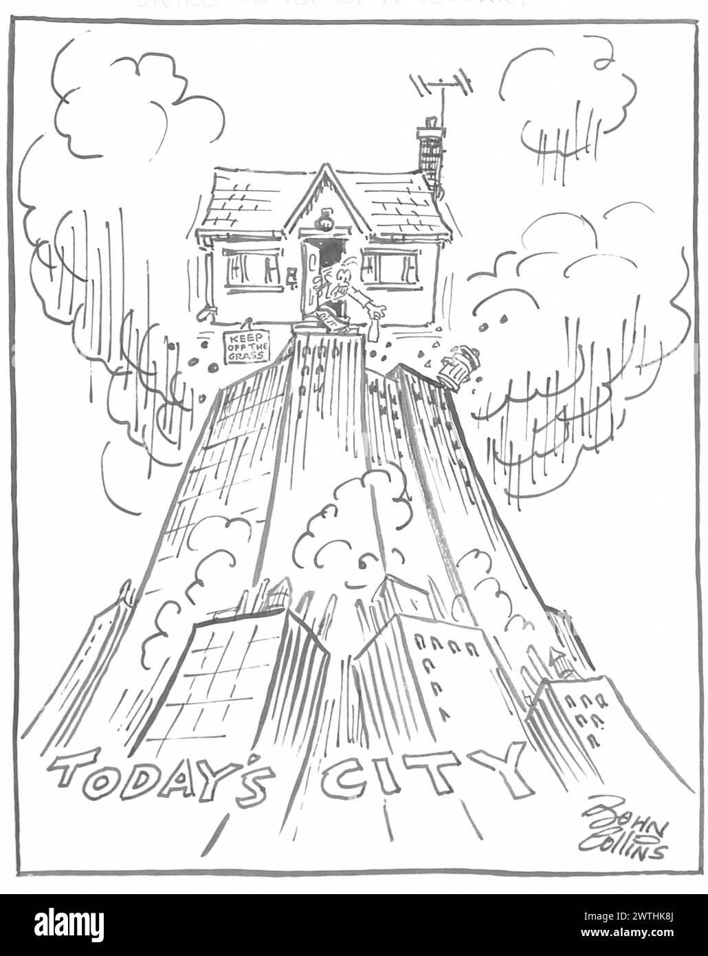 Cartoon - Leben auf einem Vulkan. John Collins (1917-2007) Stockfoto