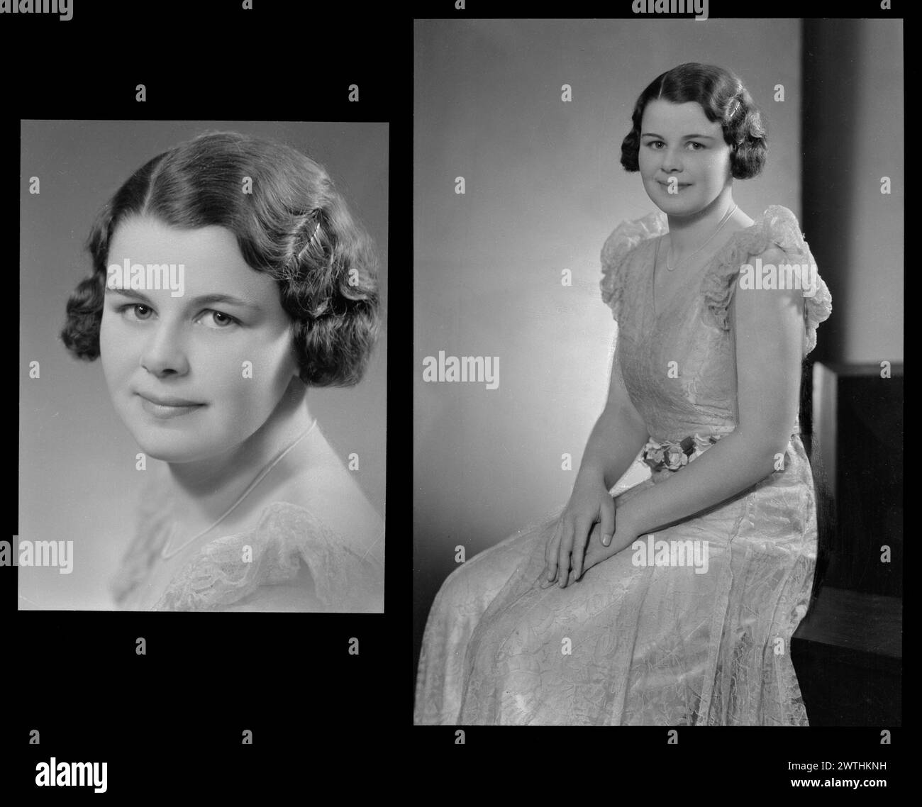 Frau; beschriftete 'Miss Sellar' silberne Gelatinegnegative, Schwarzweiß-negative, Studio-Porträts Stockfoto