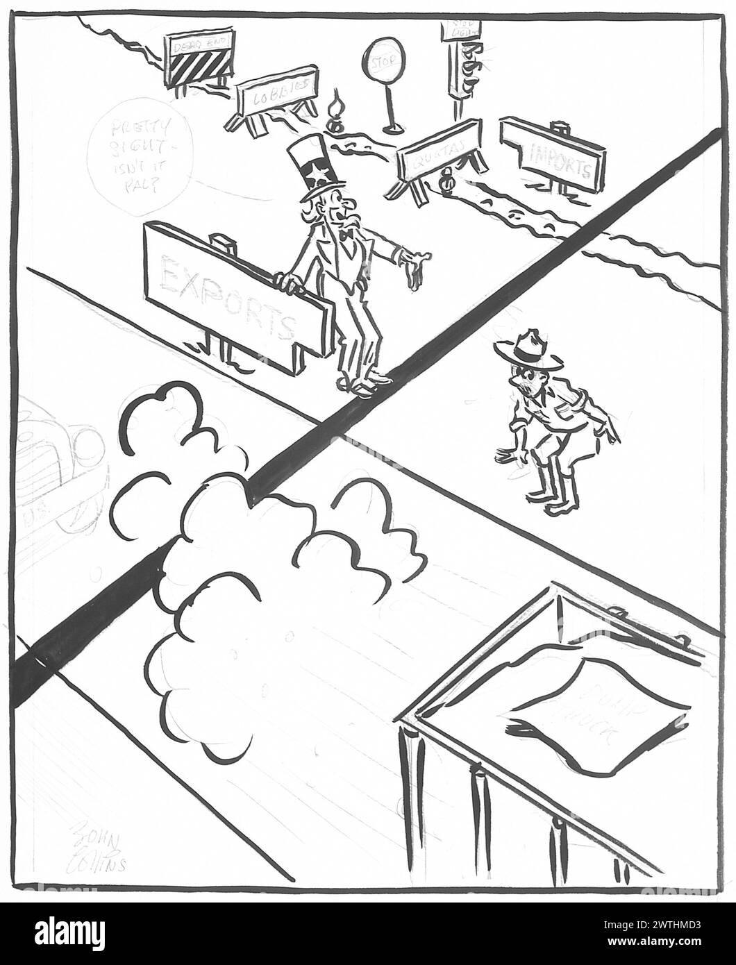 Cartoon - entlang der unverteidigten Grenze. John Collins (1917-2007) Stockfoto