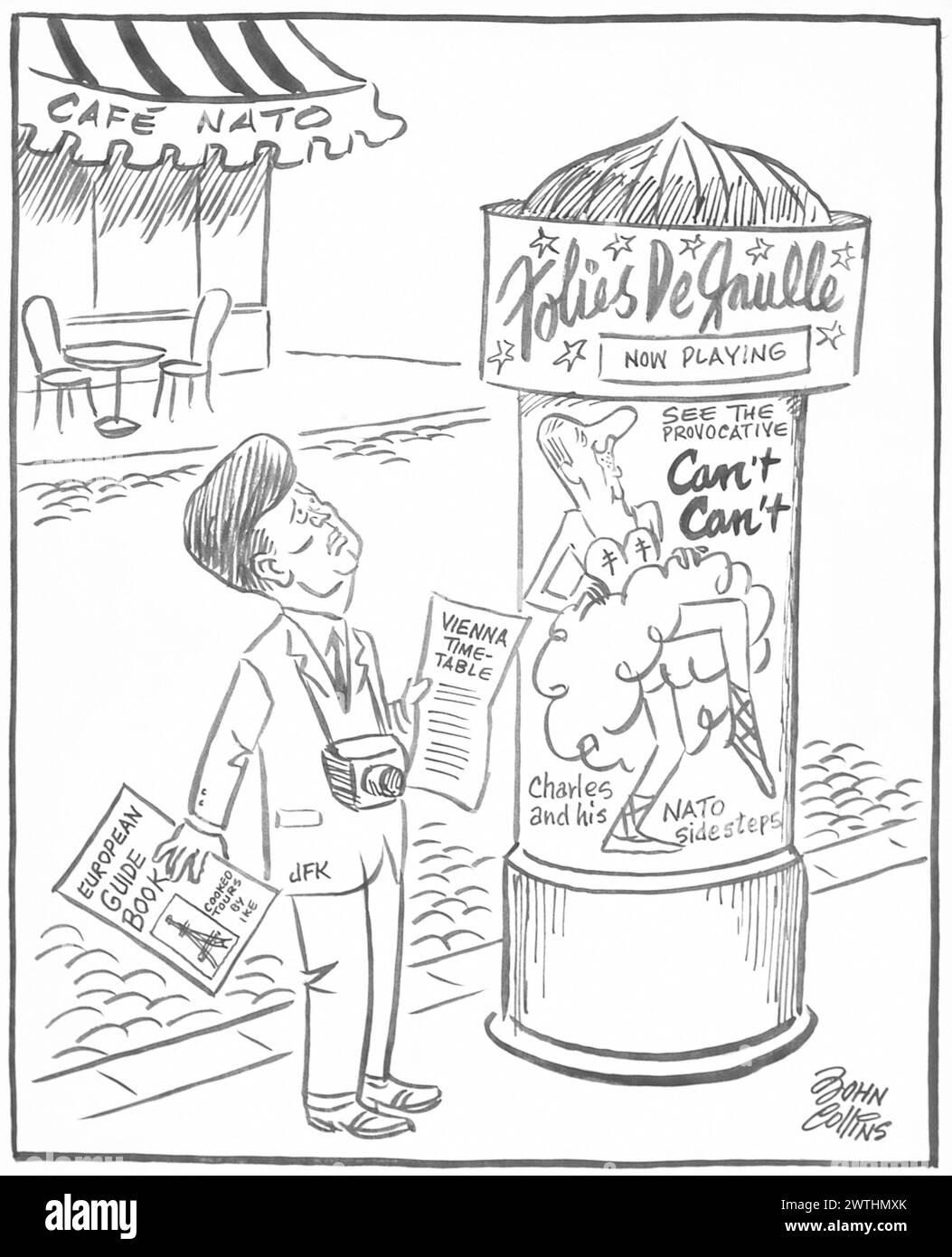 Cartoon - ein Amerikaner in Paris. John Collins (1917-2007) Stockfoto