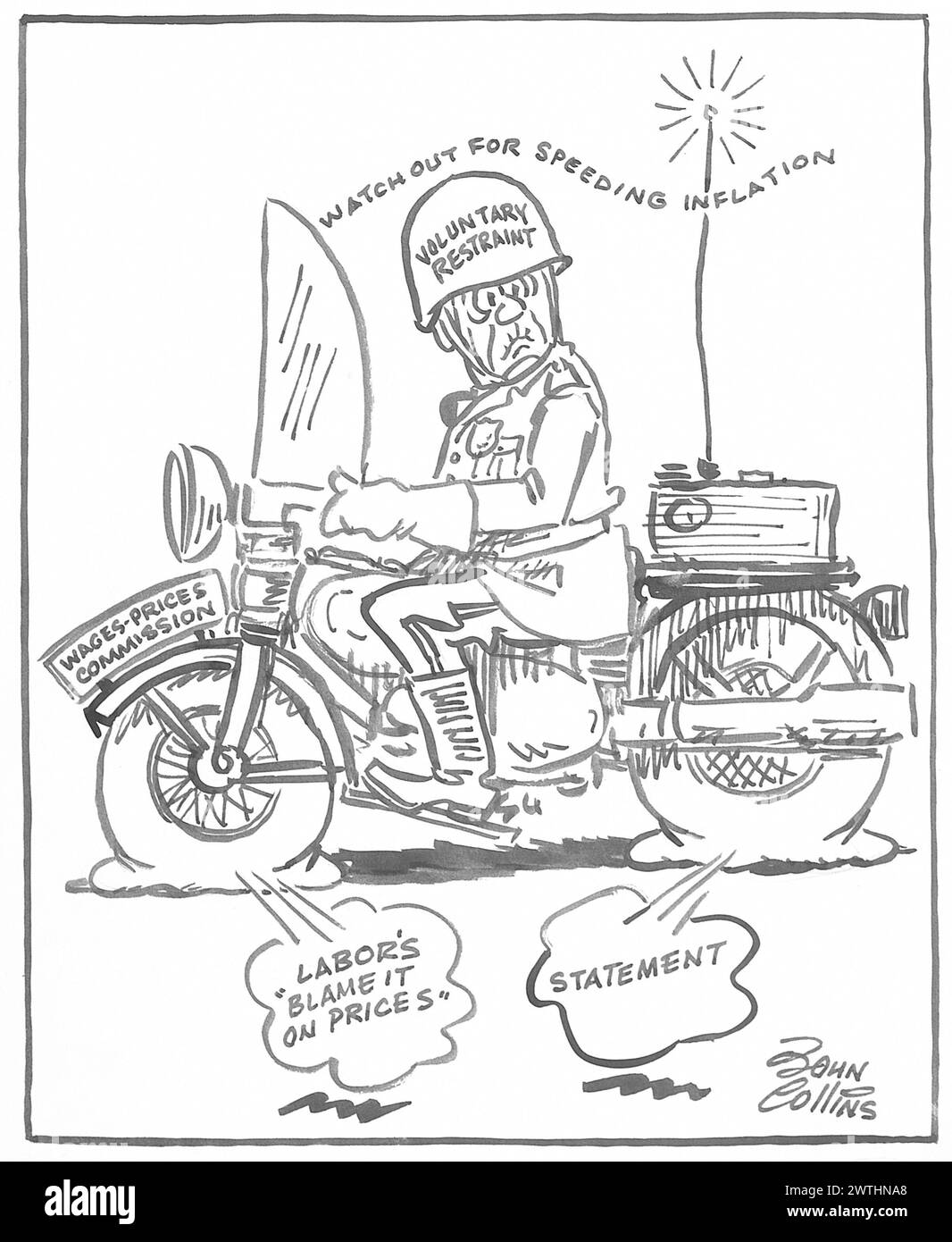 Cartoon - die Luft aus seinen Reifen lassen. John Collins (1917-2007) Stockfoto