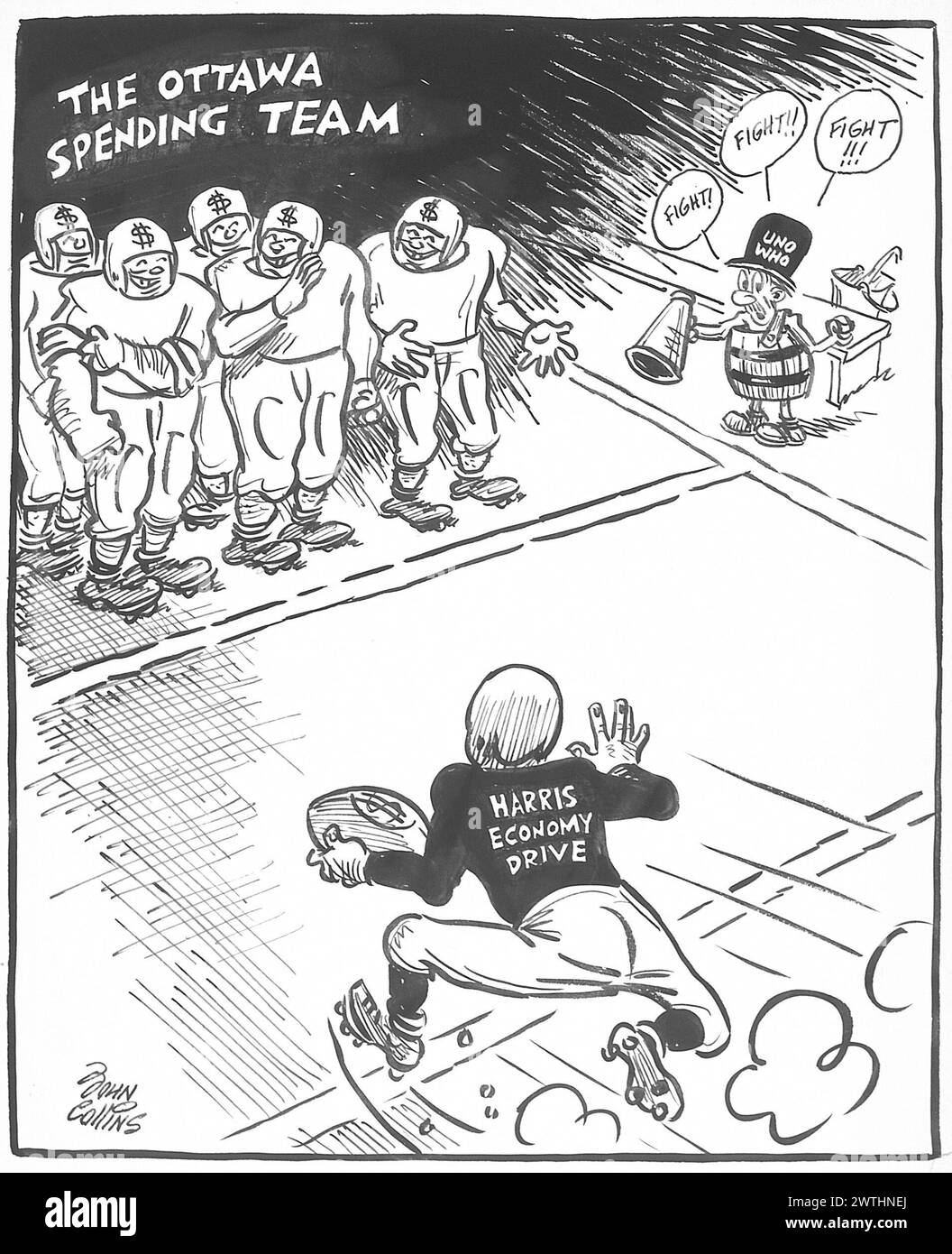 Cartoon - wie weit wird er wohl kommen? John Collins (1917-2007) Stockfoto