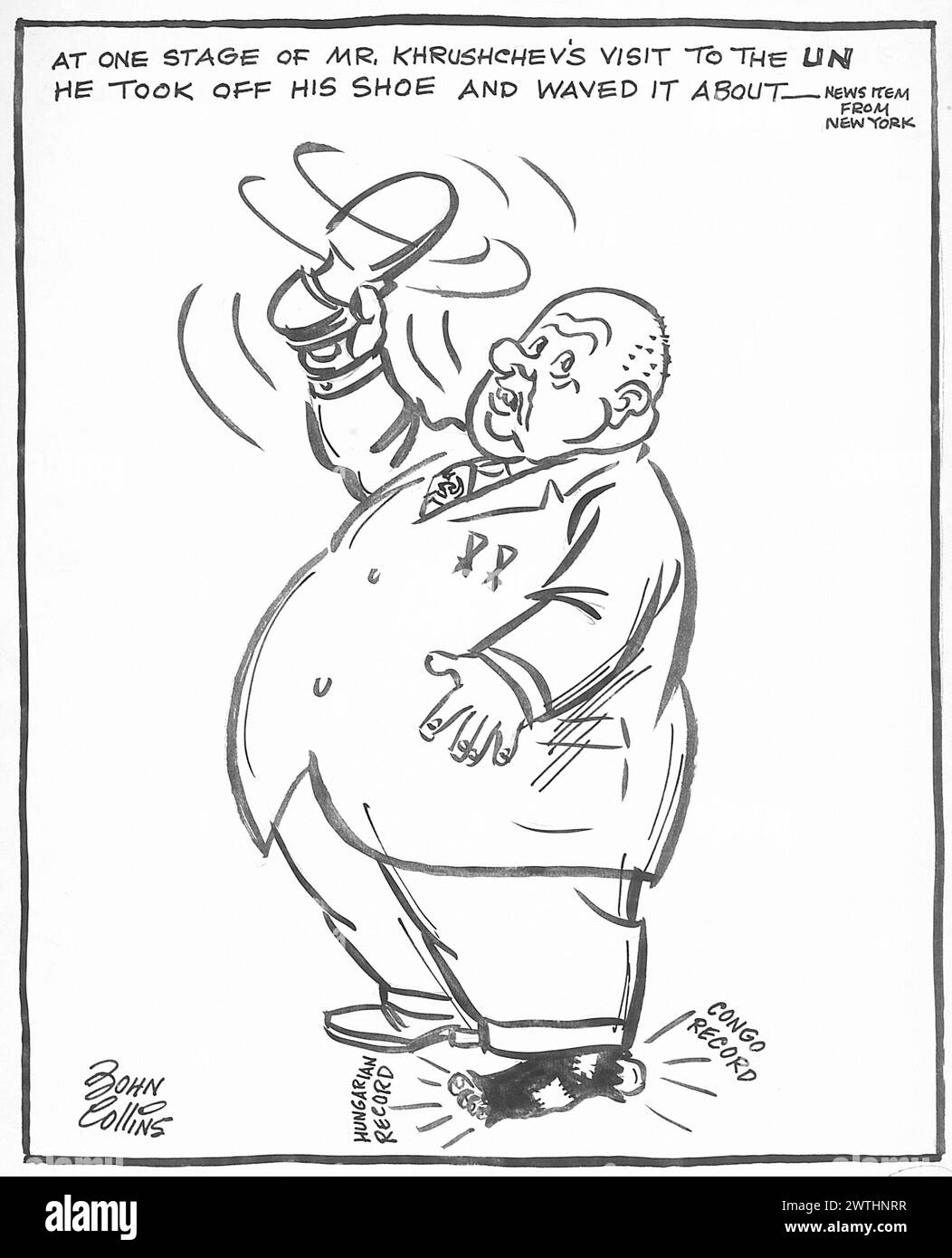 Cartoon - zeigt nur die Löcher in seinen Socken. John Collins (1917-2007) Stockfoto