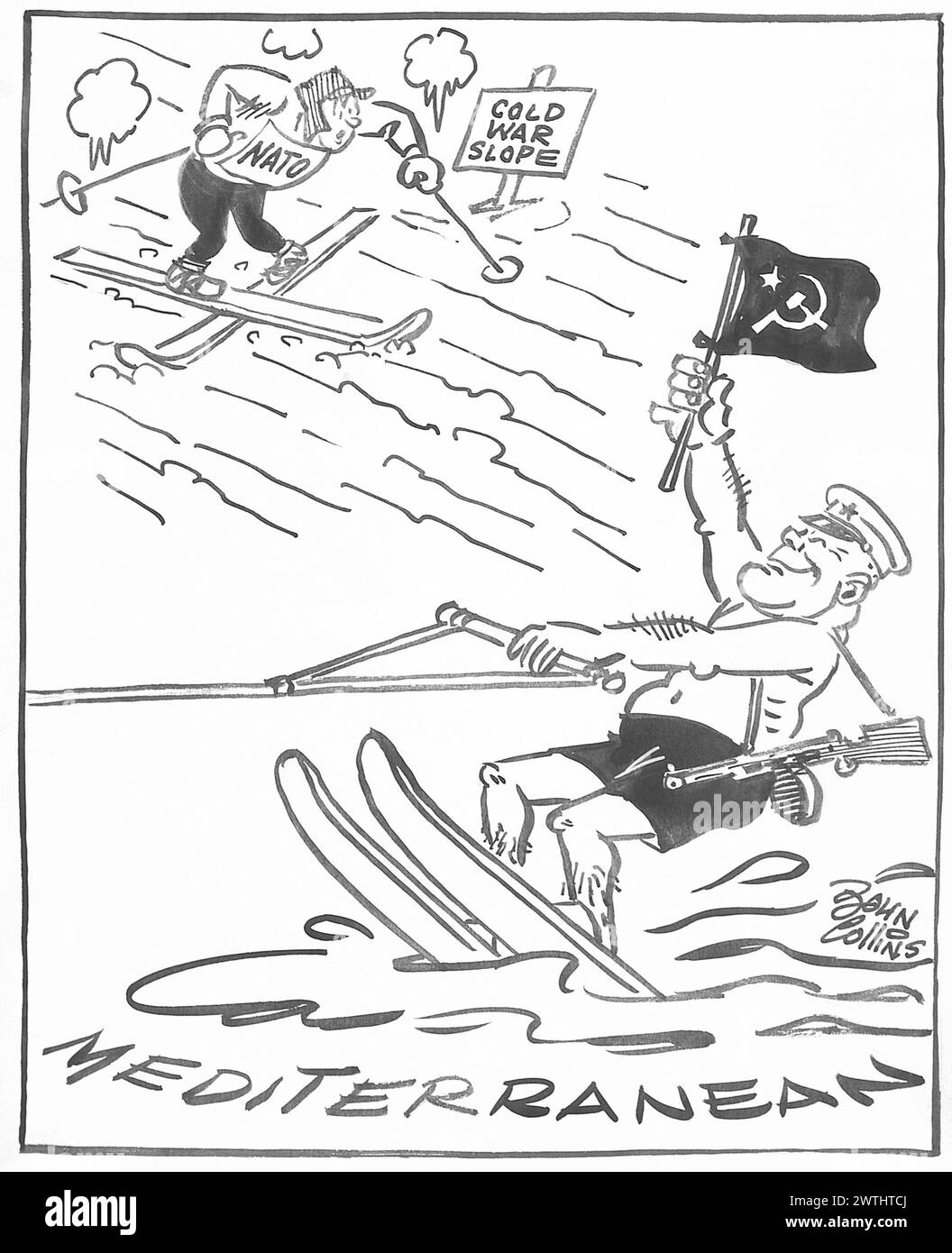 Cartoon - Wasserski. John Collins (1917-2007) Stockfoto