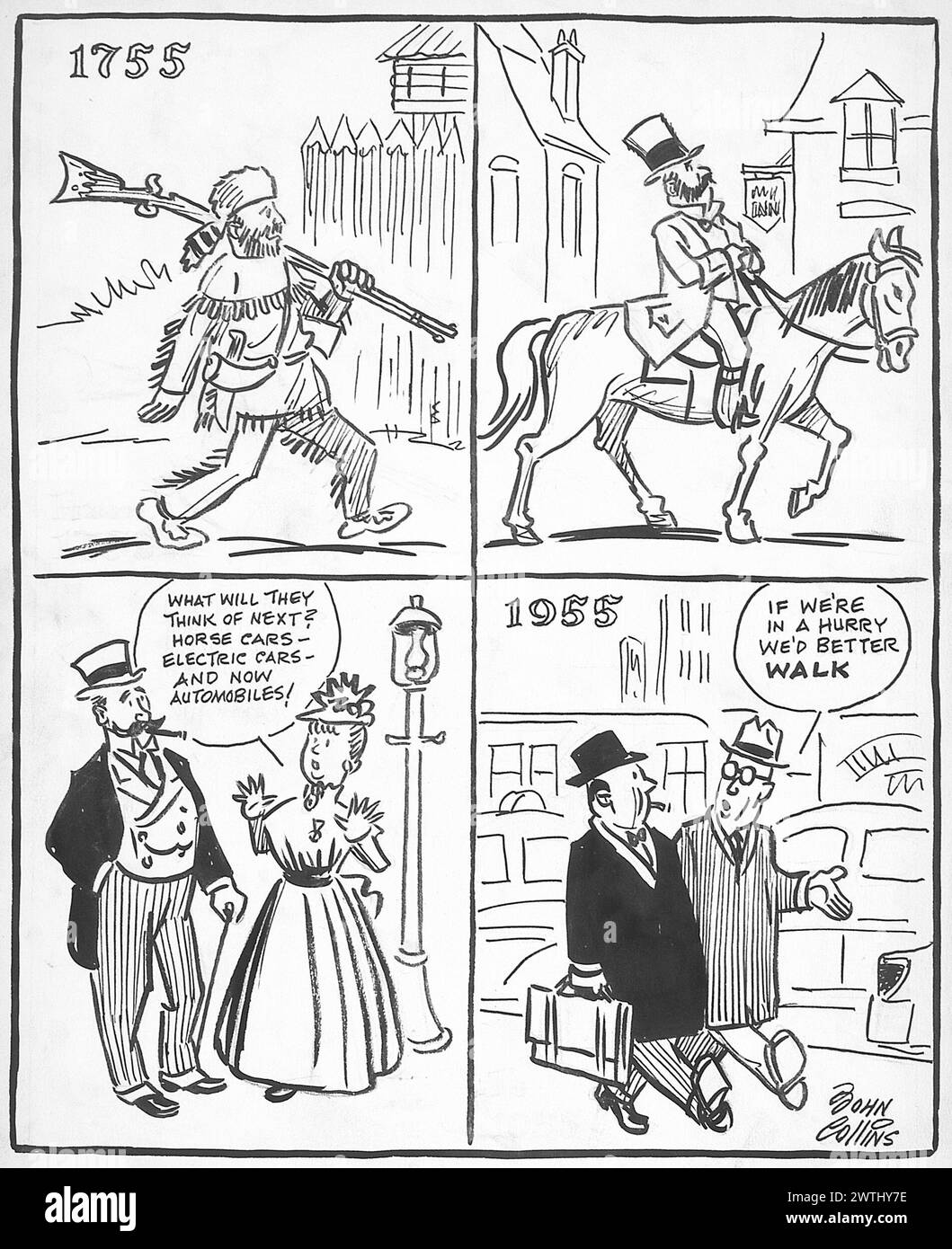 Cartoon - zwei Jahrhunderte Fortschritt. John Collins (1917-2007) Stockfoto