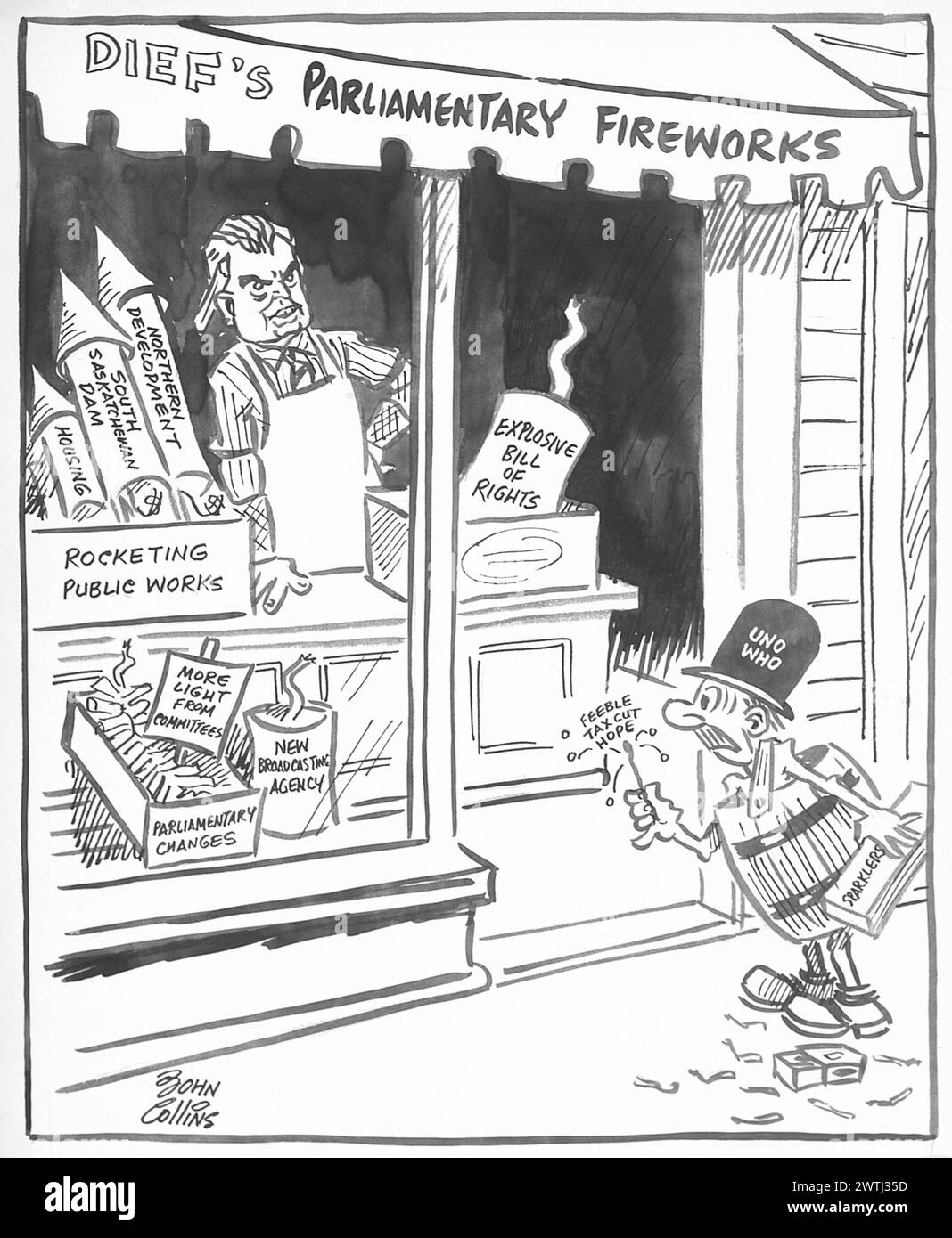 Cartoon - das diesjährige Feuerwerk. John Collins (1917-2007) Stockfoto