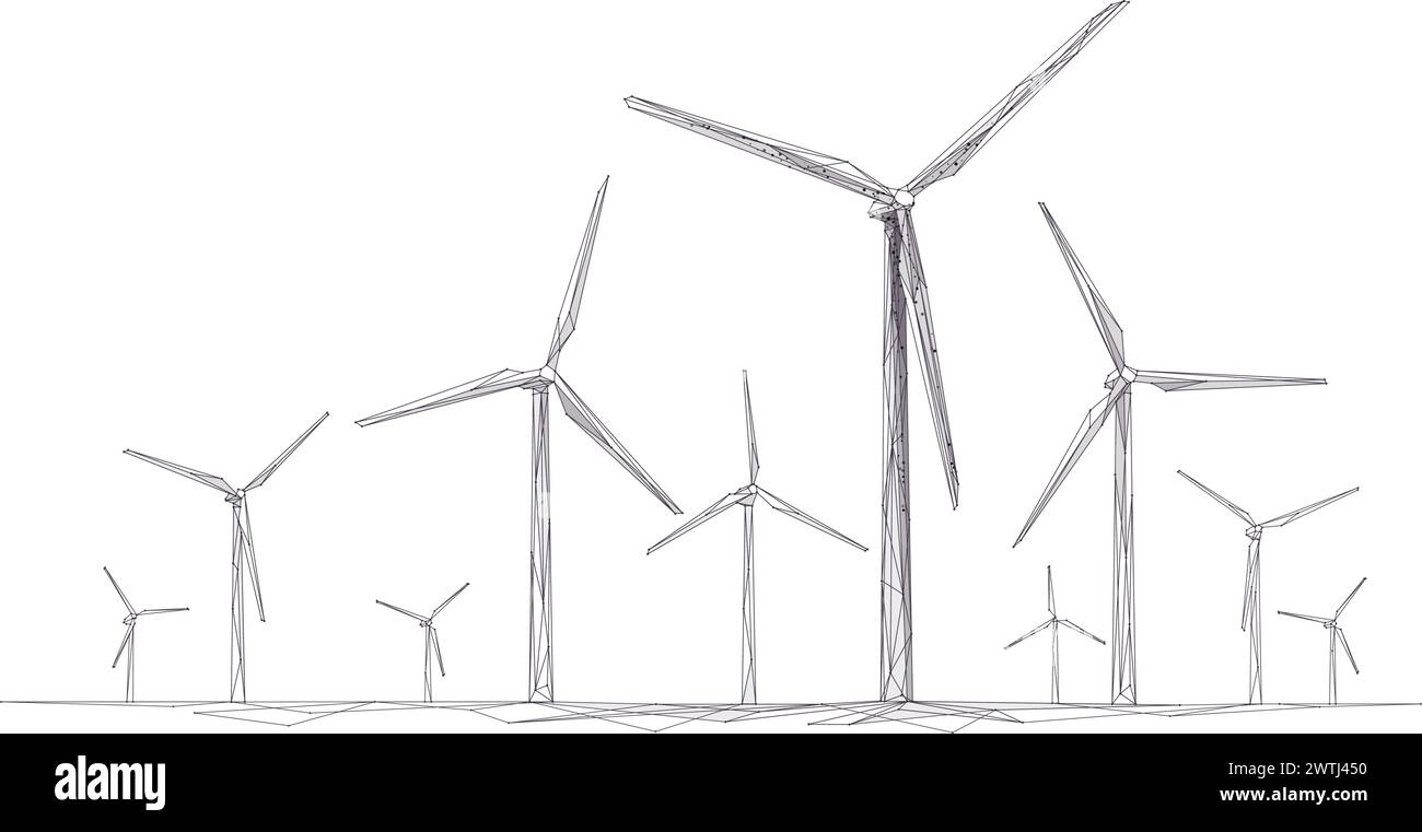 Windenergie. Windenergieanlage. Nachhaltiges oder umweltfreundliches Stromkonzept. Stock Vektor