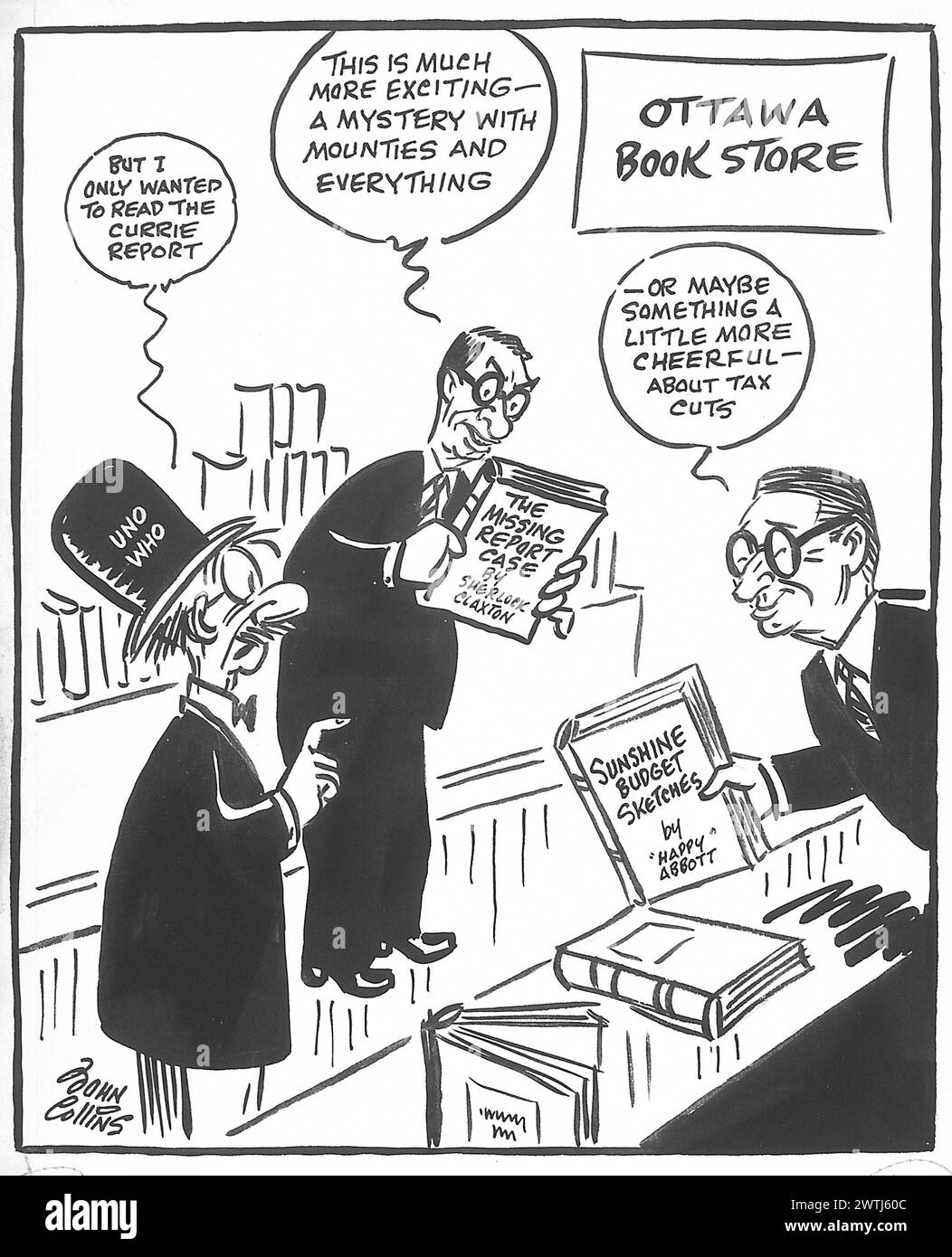 Cartoon - versucht, seine Meinung zu ändern. John Collins (1917-2007) Stockfoto