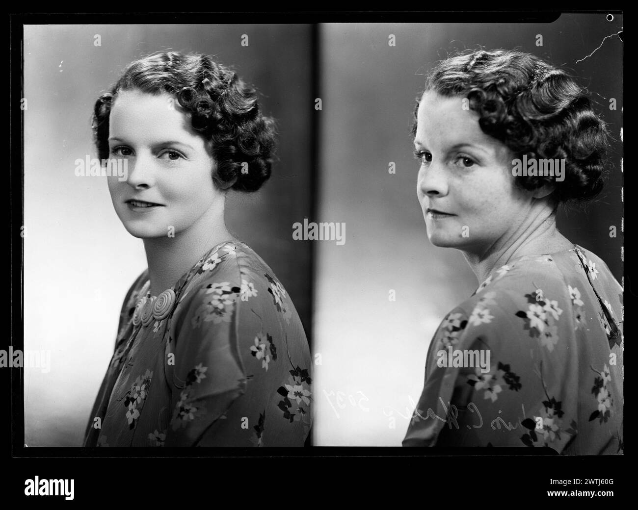 Miss C Hales Schwarzweiß-negative, Studio-Porträts, Gelatine-Silber-negative Stockfoto
