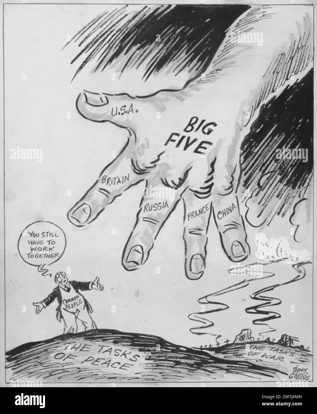 Cartoon - zu großer Job für einen Finger. John Collins (1917-2007) Stockfoto