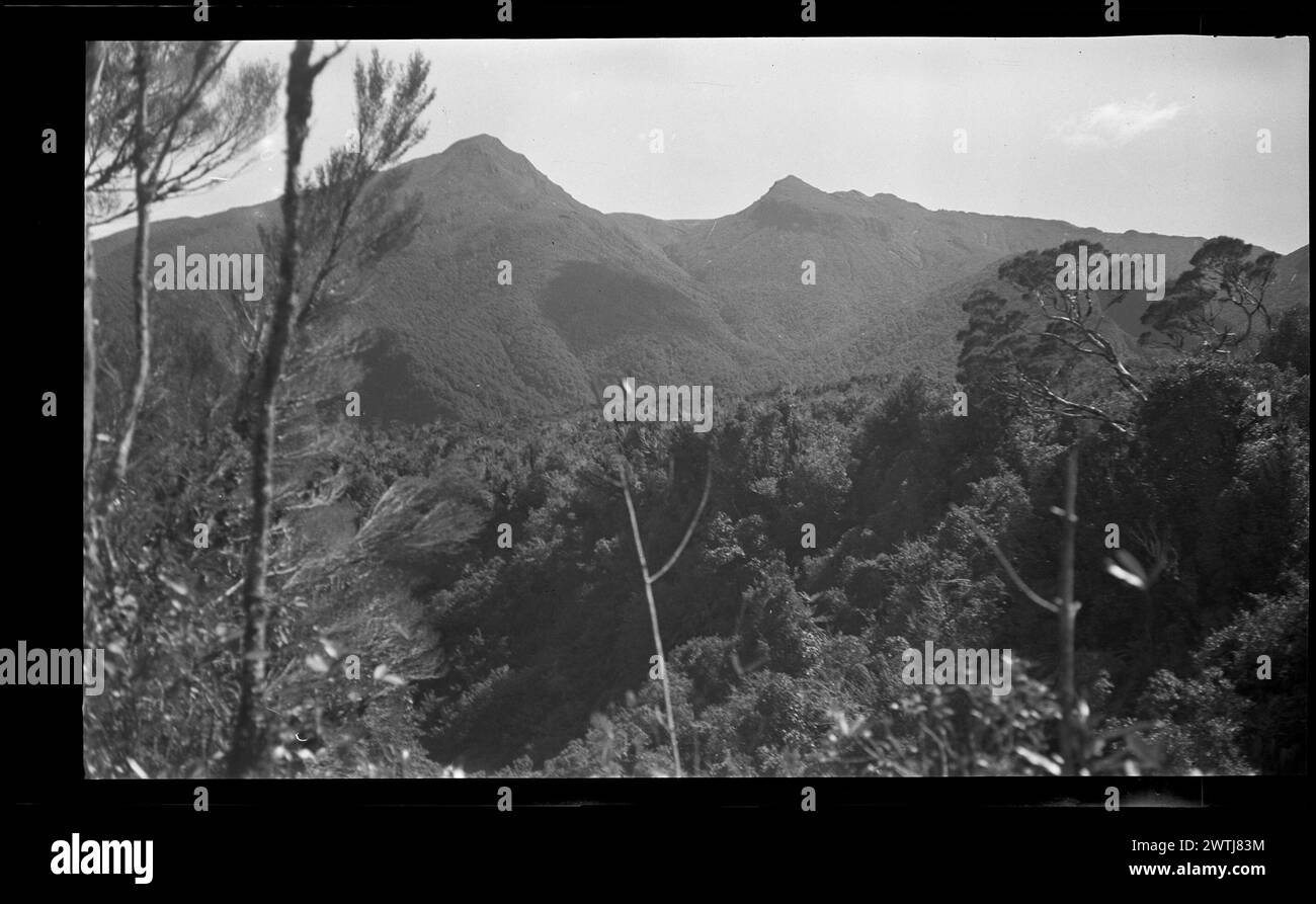 Pouakai Range, Mount Egmont (Taranaki) silberne Gelatine-negative, Schwarzweiß-negative Stockfoto