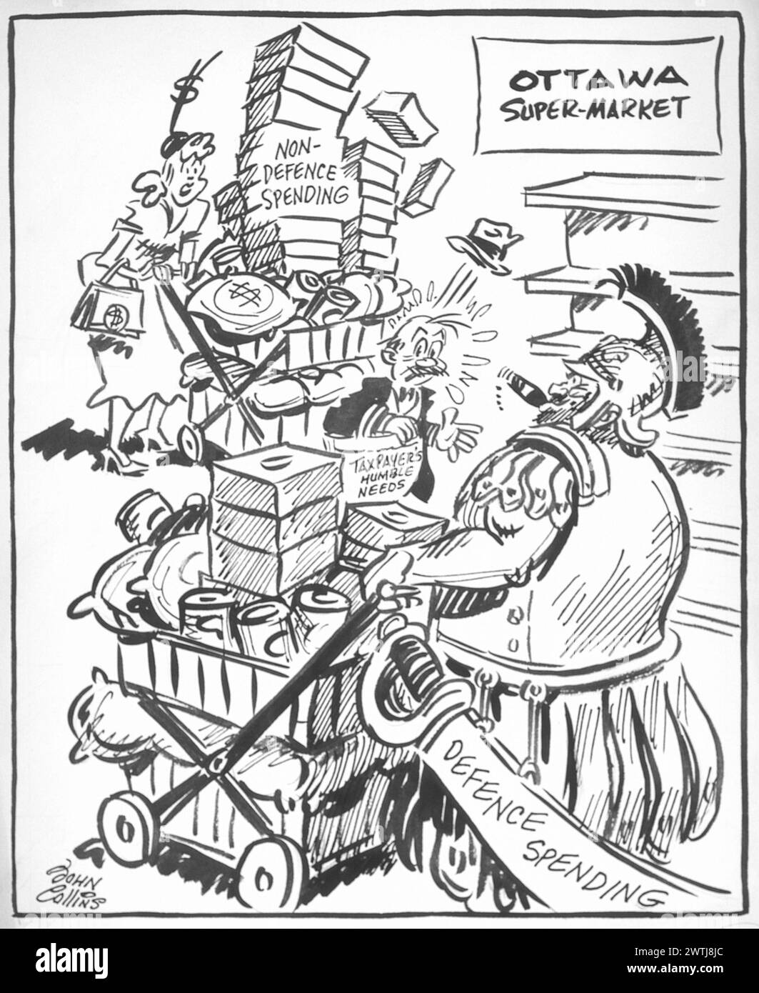 Cartoon - gefangen in der Mitte. John Collins (1917-2007) Stockfoto