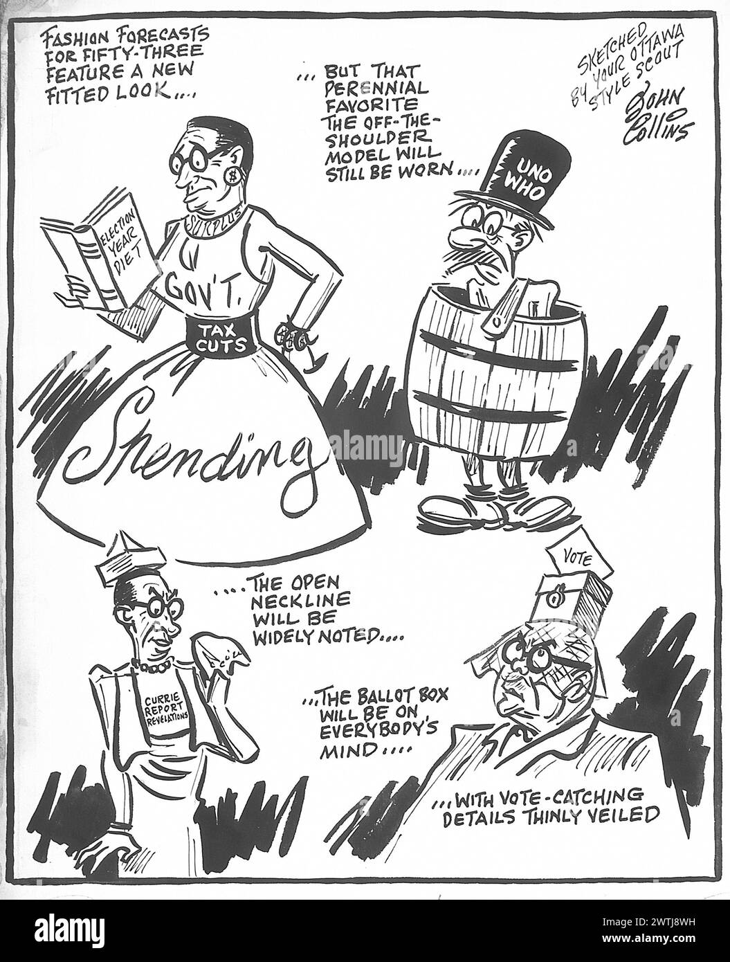 Cartoon - Moden für '53. John Collins (1917-2007) Stockfoto