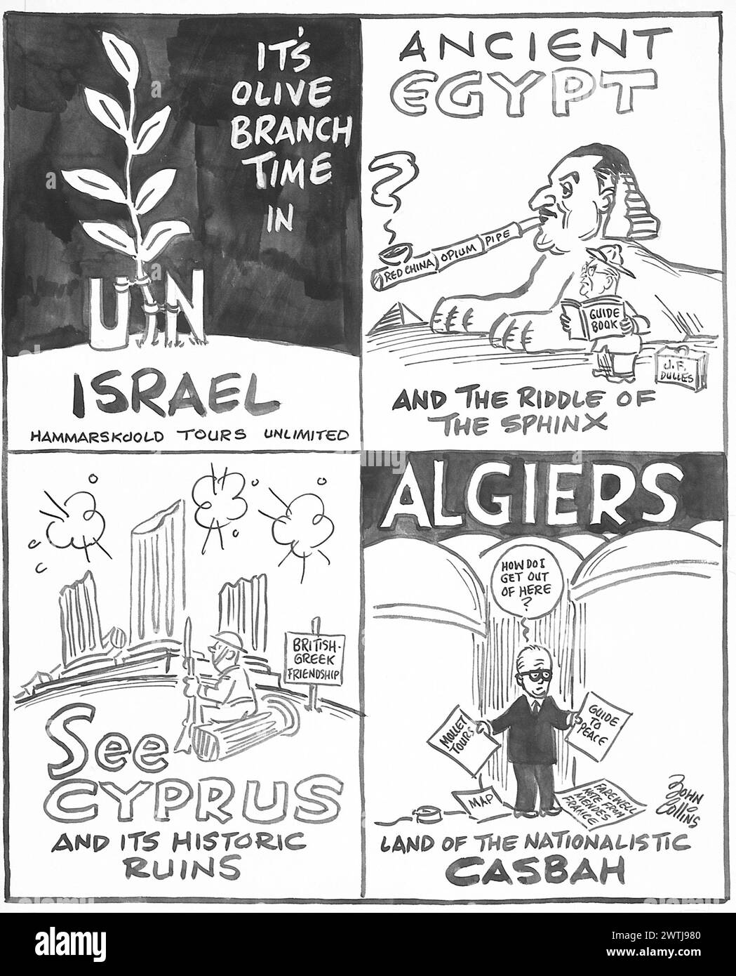 Cartoon - Poster Für Politische Reisen. John Collins (1917-2007) Stockfoto