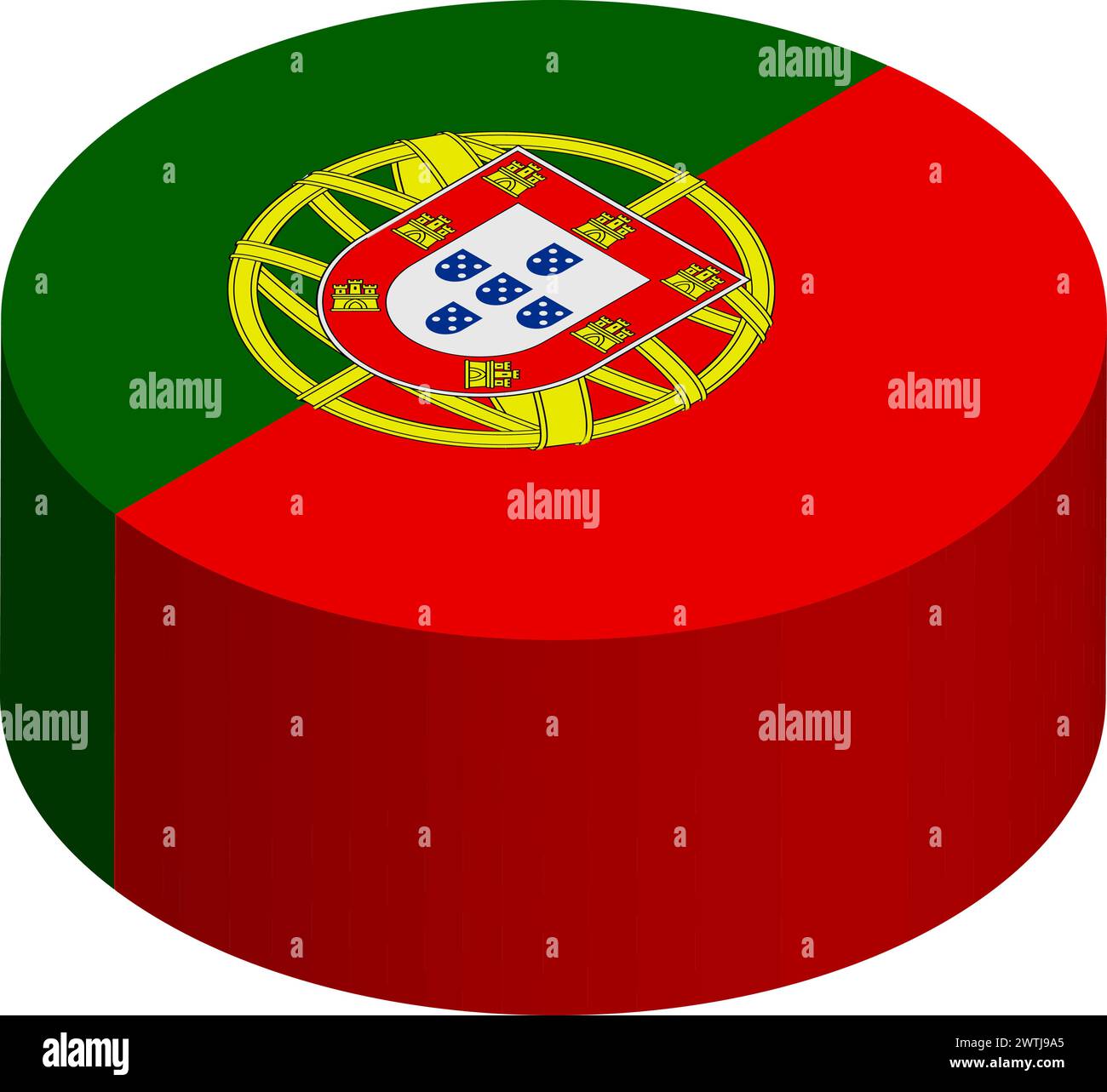 Portugal-Flagge – isometrischer 3D-Kreis isoliert auf weißem Hintergrund. Vektorobjekt. Stock Vektor