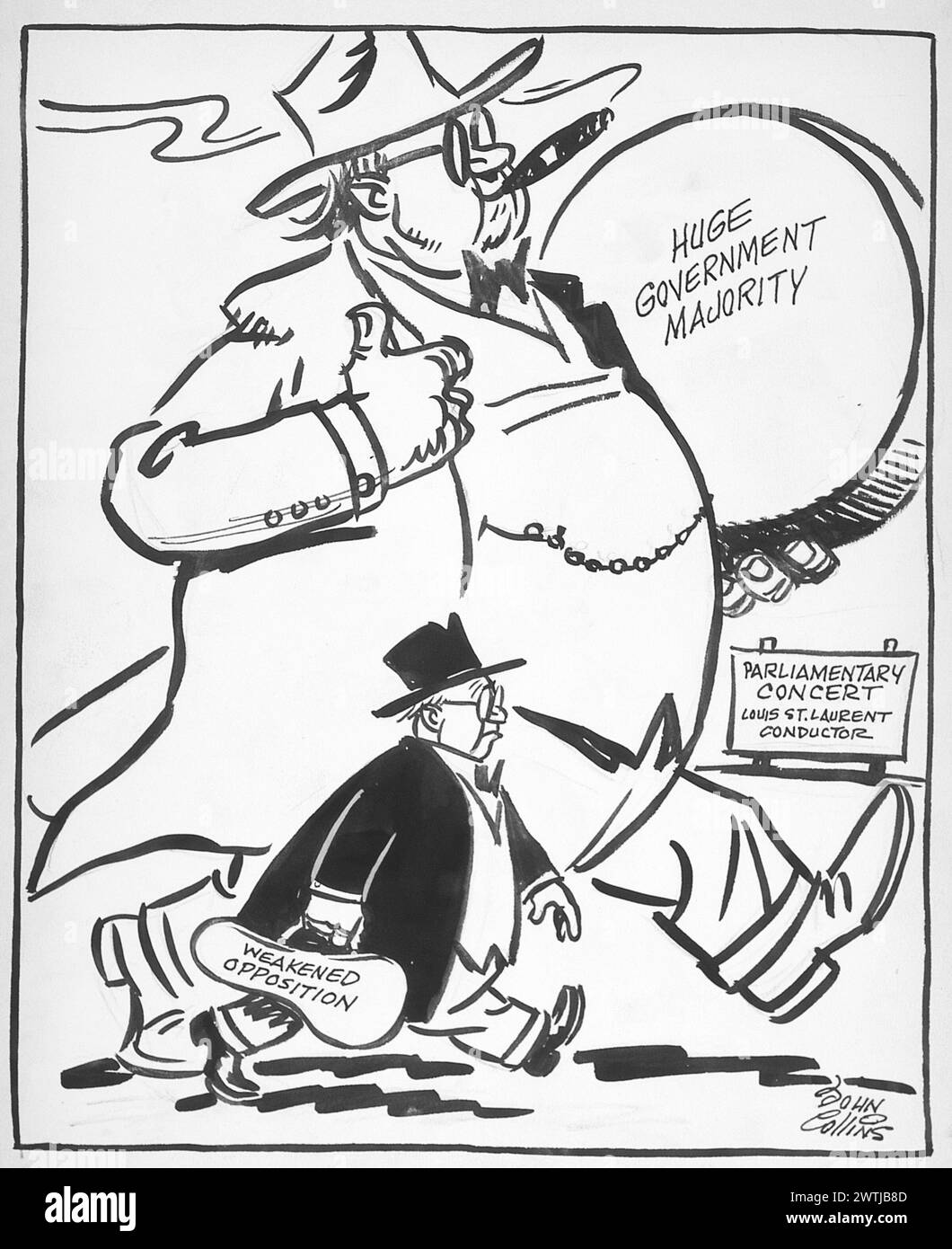 Cartoon – die zweite Geige zu spielen ist auch eine wichtige Aufgabe. John Collins (1917-2007) Stockfoto