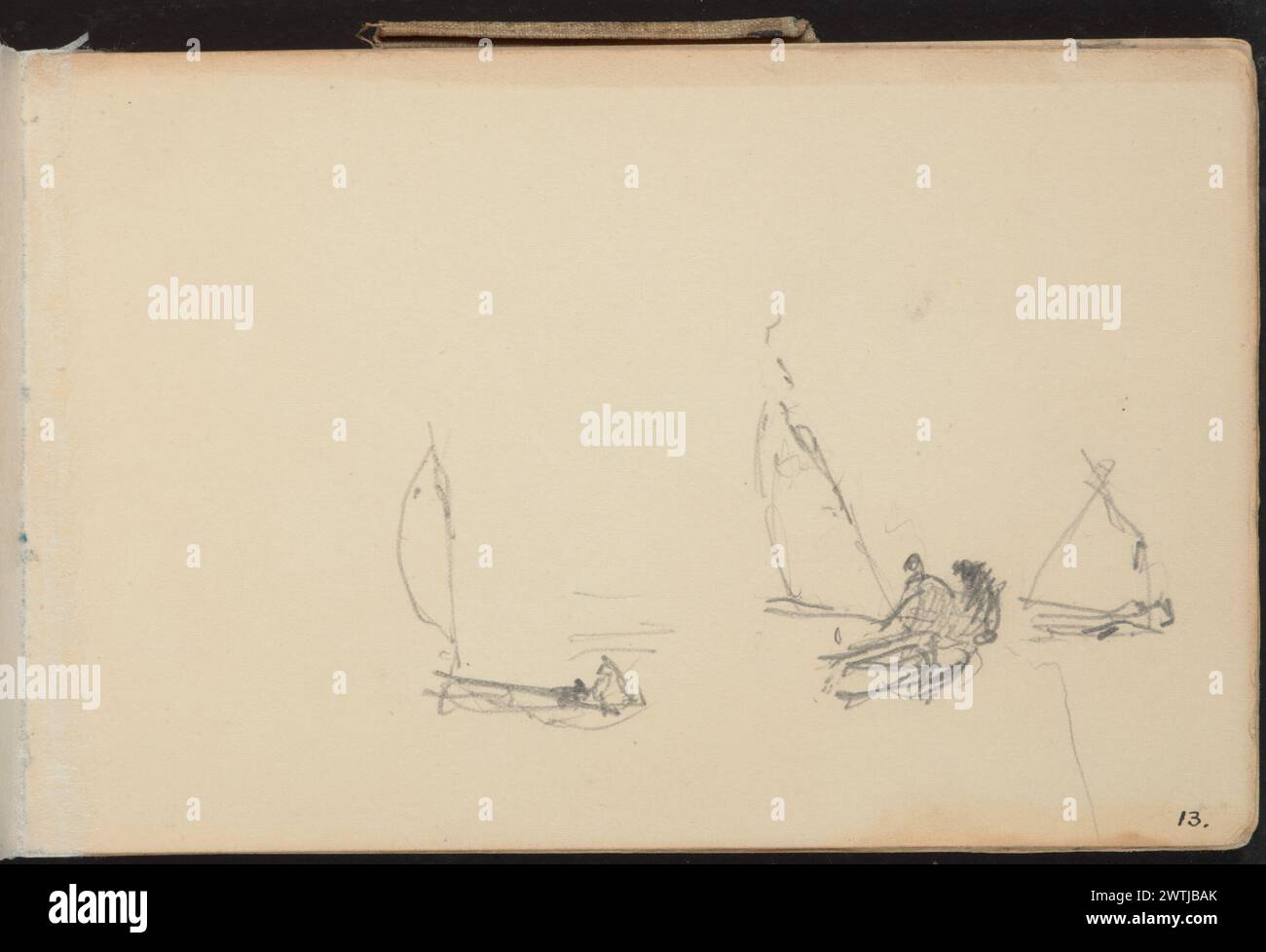 Bleistiftskizze von 3 Segelbooten. Aus Richtung A 1907/8: Skizzen, Arbeiten auf Papier Stockfoto
