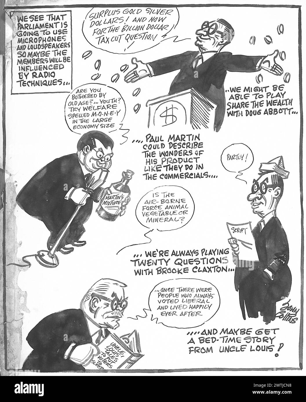 Cartoon - Der Einfluss Des Mikrofons. John Collins (1917-2007) Stockfoto