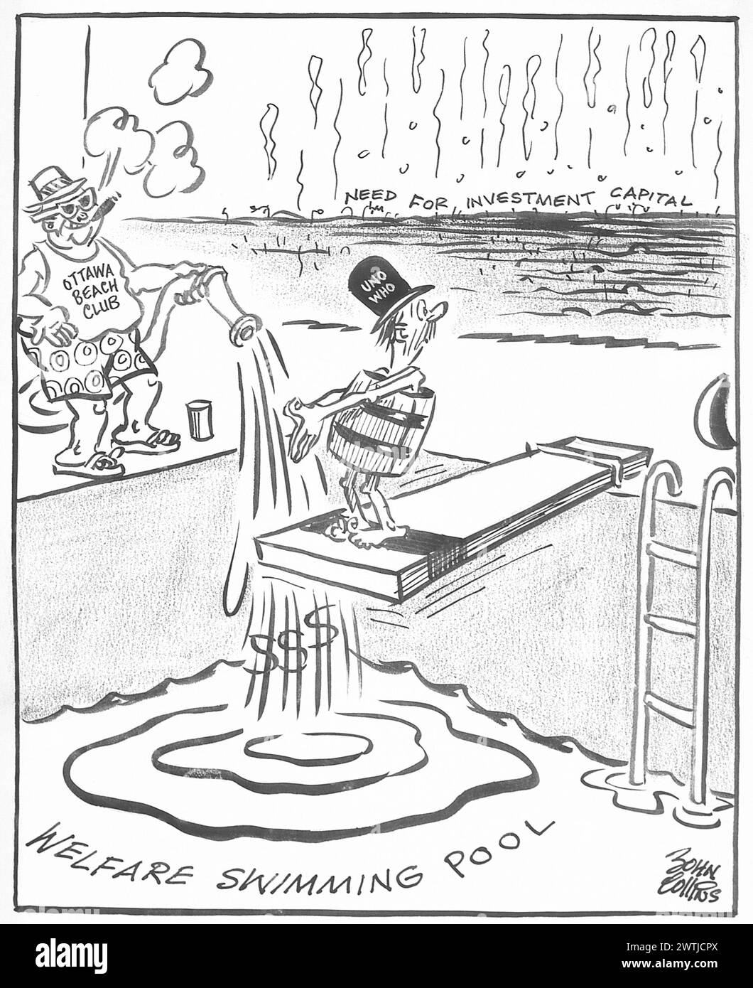 Cartoon - Setzen wir es dort hin, wo es am meisten Gutes tut? John Collins (1917-2007) Stockfoto