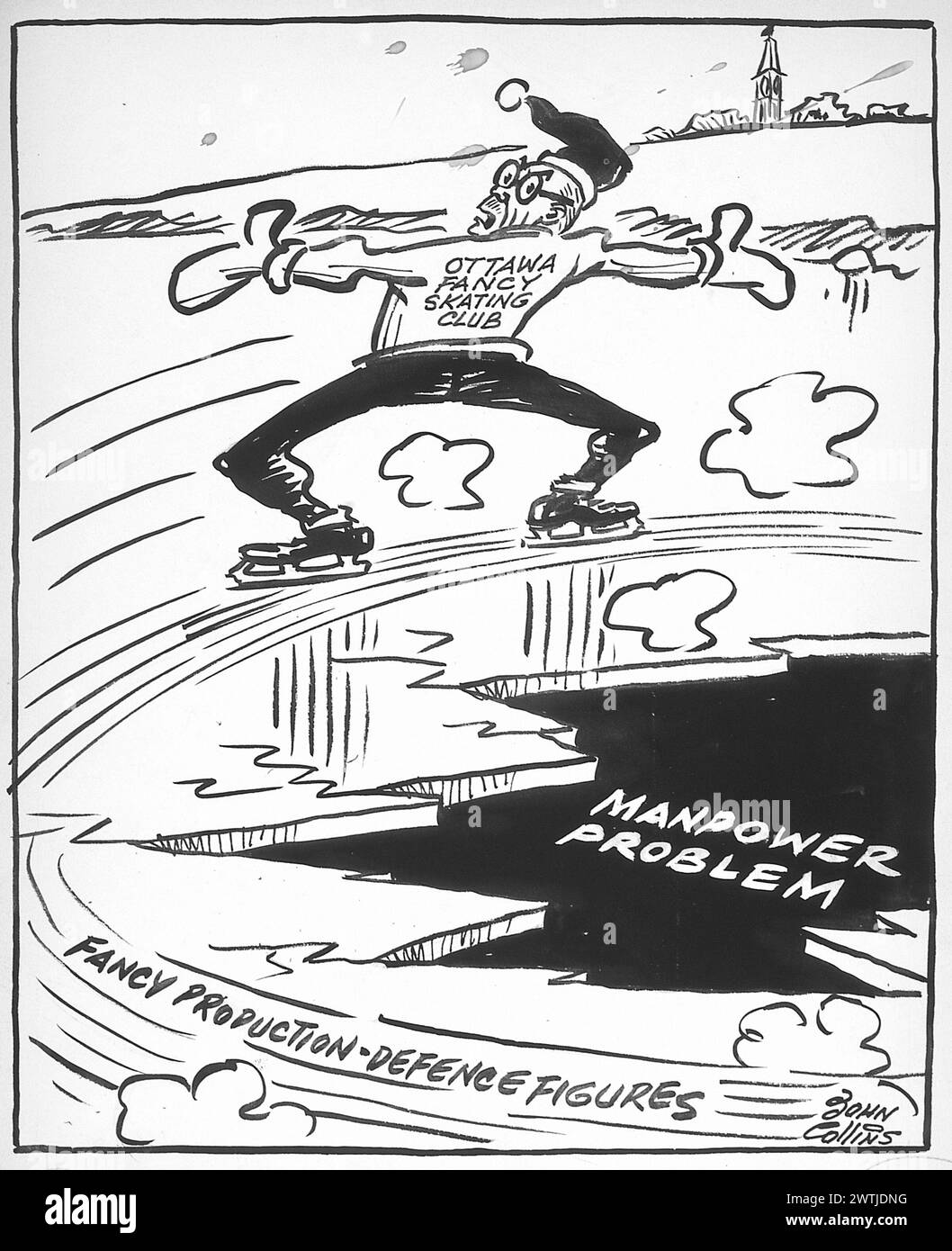Cartoon - Ottawa Ice Follies. John Collins (1917-2007) Stockfoto