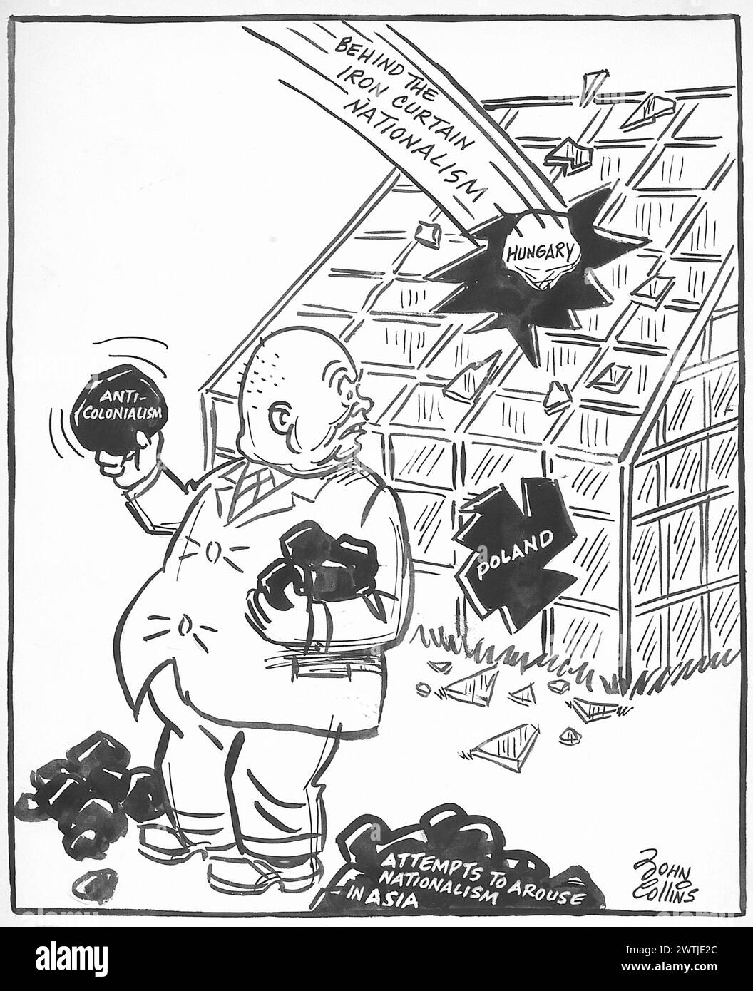 Cartoon - Menschen, die in Glashäusern leben. John Collins (1917-2007) Stockfoto