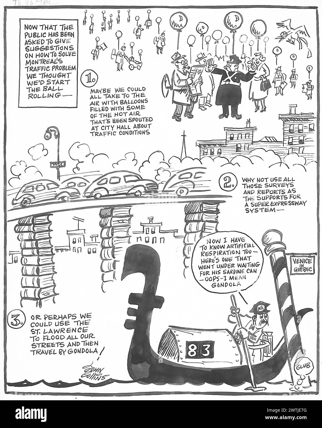 Cartoon – Lösen des Verkehrsproblems. John Collins (1917-2007) Stockfoto